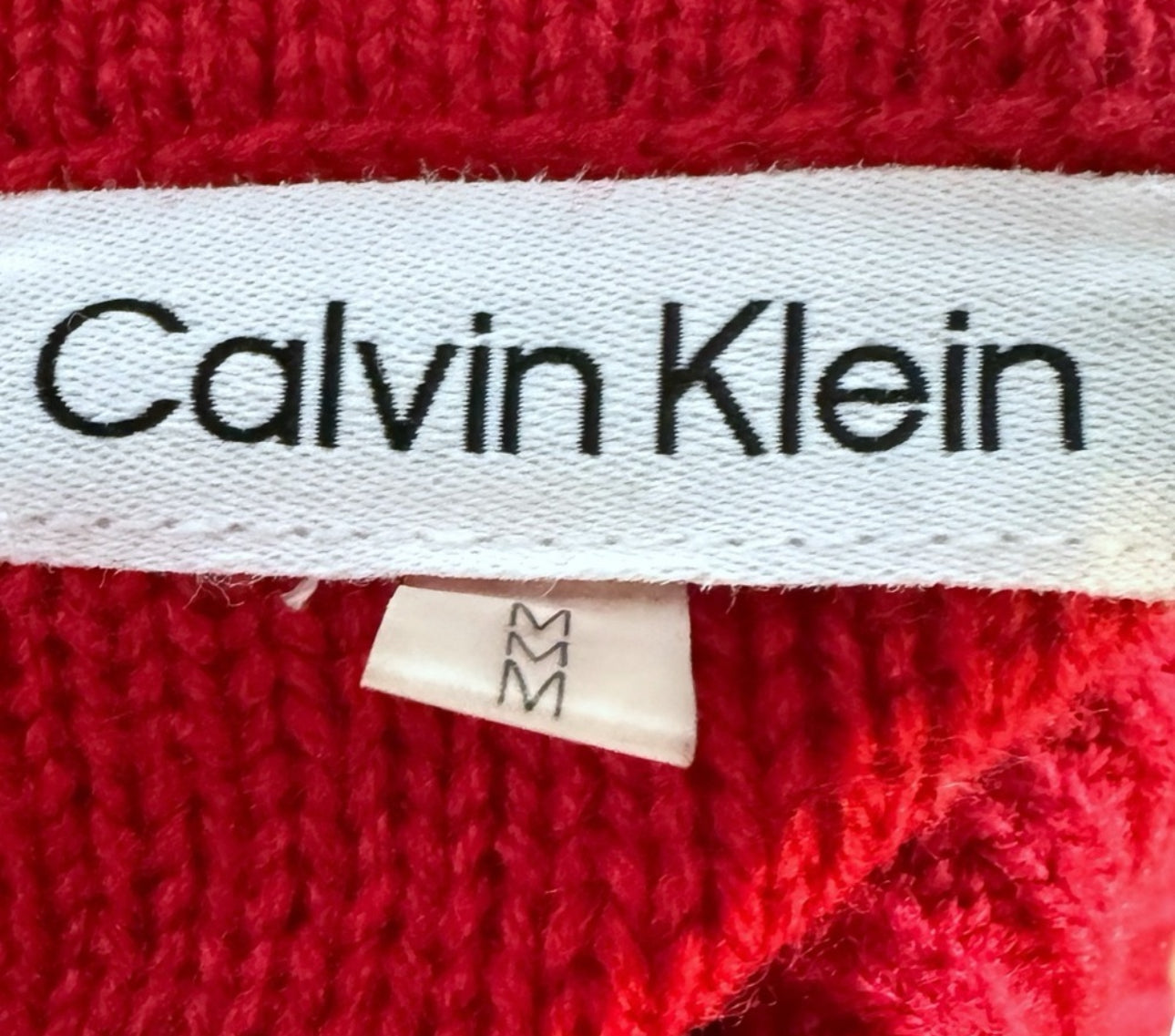 Calvin Klein Women's Cable Knit Red Sweater Diamond Pattern Cowl Neck Size M