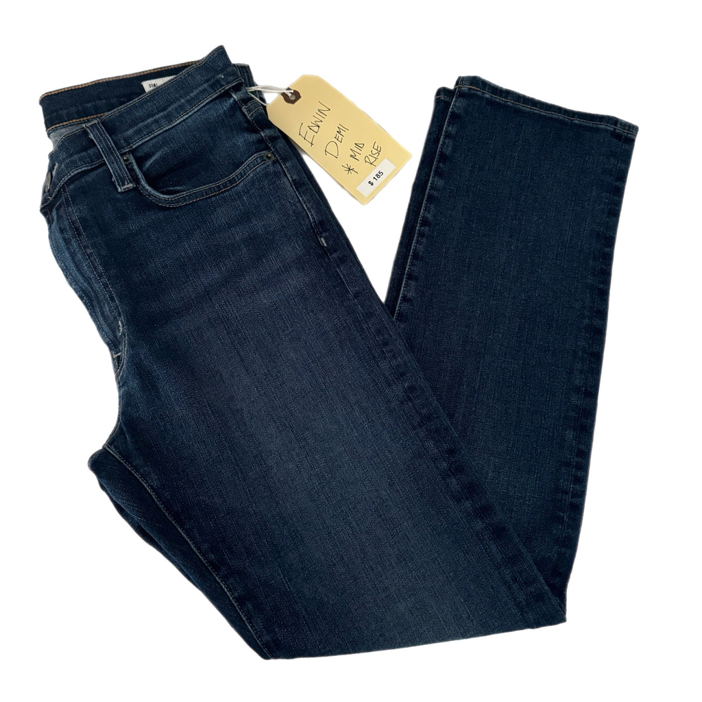 Edwin Demi Slim Straight Jean Womens Sz 28 Mid Rise Tempest Dark Denim MSRP $185