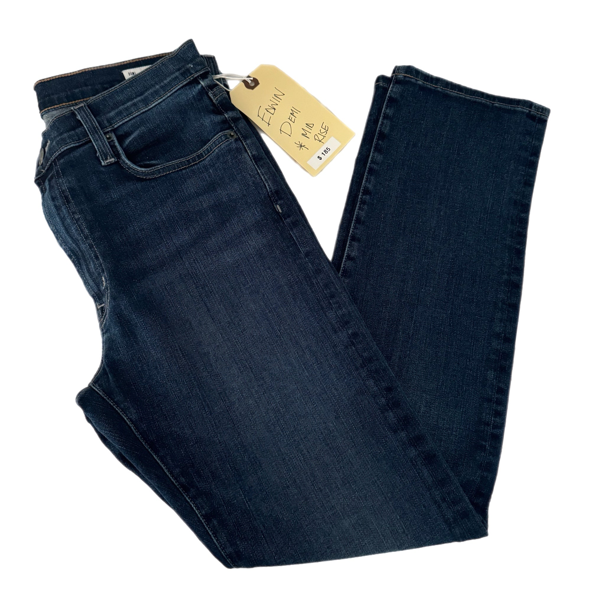 Edwin Demi Slim Straight Jean Womens Sz 28 Mid Rise Tempest Dark Denim MSRP $185