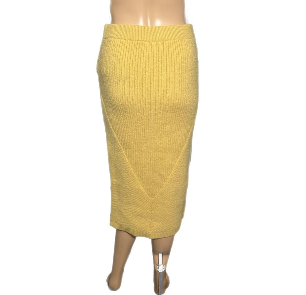 Sweet Baby Jamie Designer Skirt Yellow Knit Midi Pencil High Rise Sz M MSRP $220