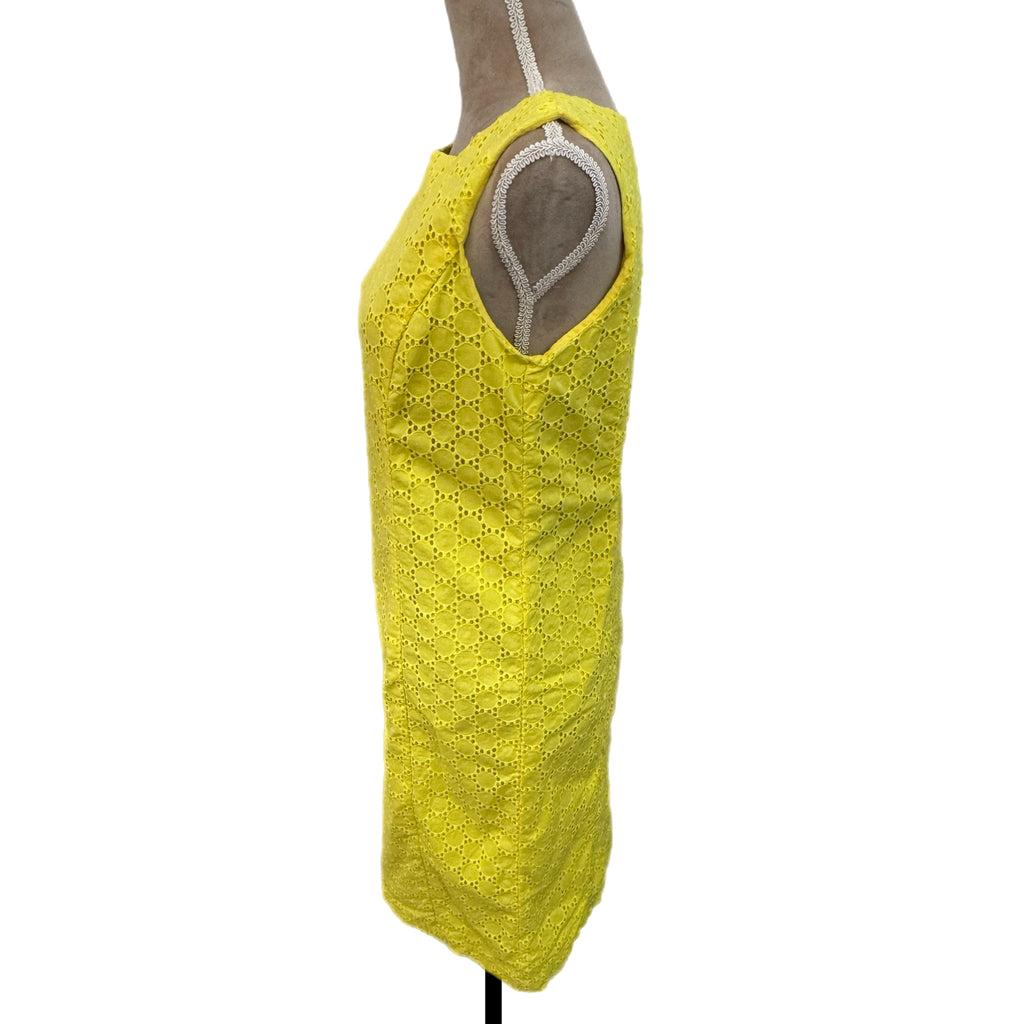 TALBOTS 100% Cotton Lemon Yellow Dress Preppy Lady Sheath Eyelet Knee Hem Sz 10