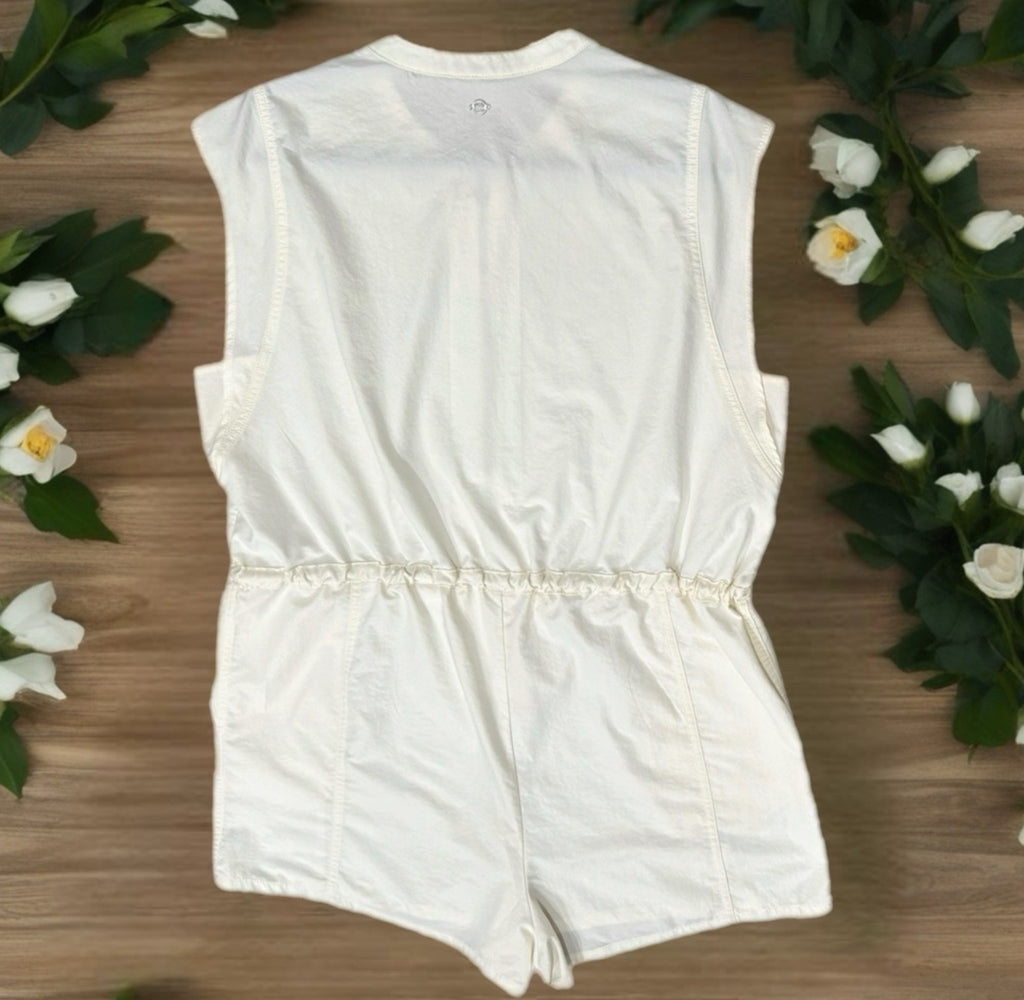 CALIA Soft Utility Romper Unbleached White Zip Womens Beachy Short Sleeve Sz XL