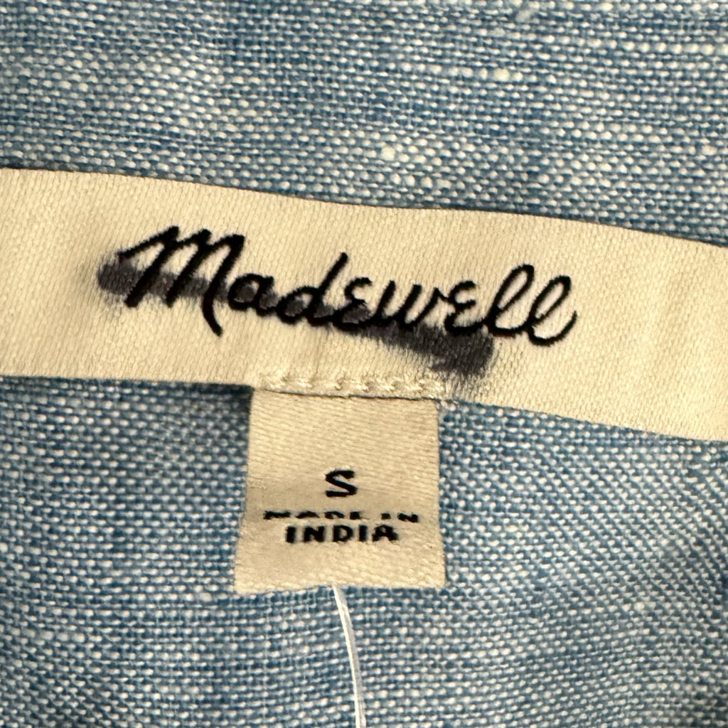 MADEWELL Shirred Button Up Linen Shirt Women’s Sz Small Sunfaded Blue Top NWT