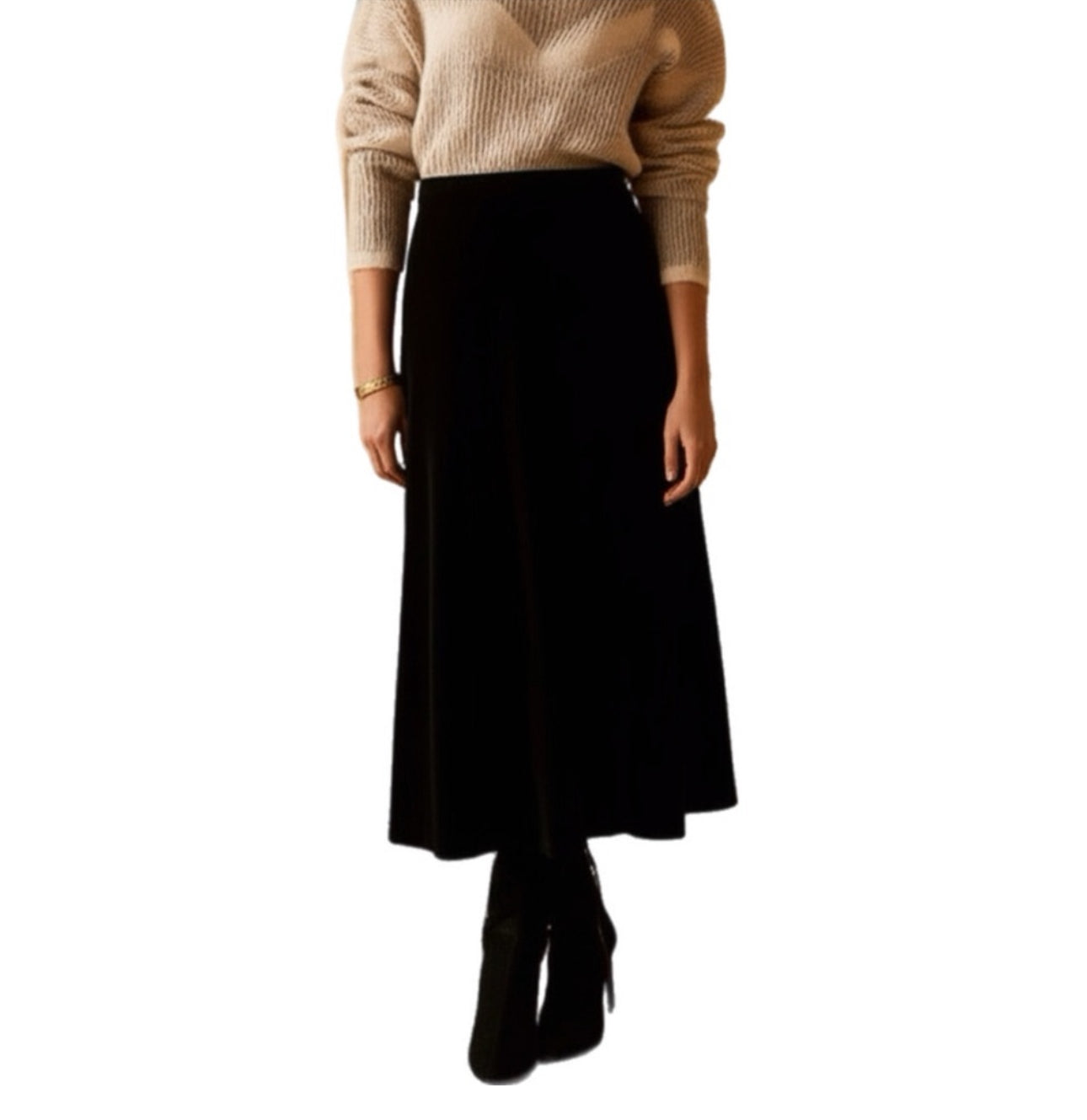 COLDWATER CREEK Womens Velvet Black Midi Skirt A Line Stretchy Mid Rise Sz XL