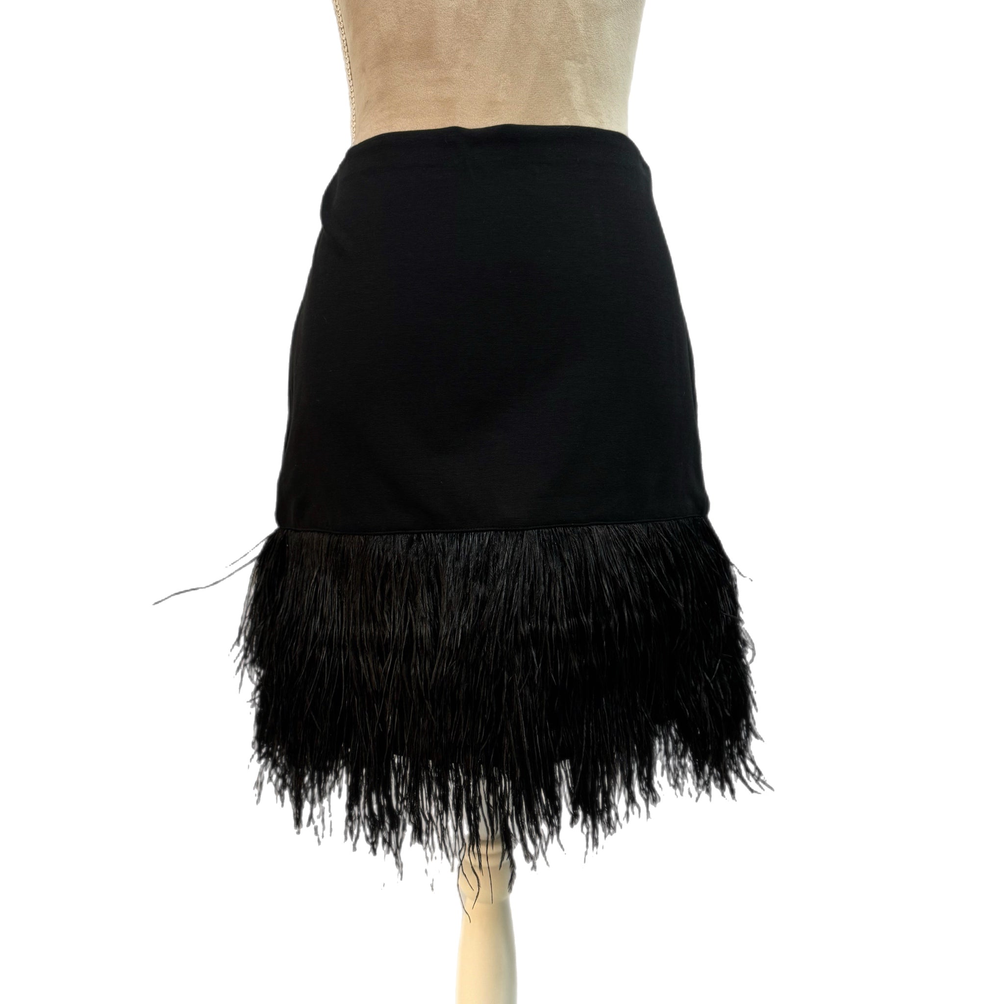 Ann Taylor Skirt Genuine Ostrich Feather Mini Black Ponte Women Sz 4 MSRP $298