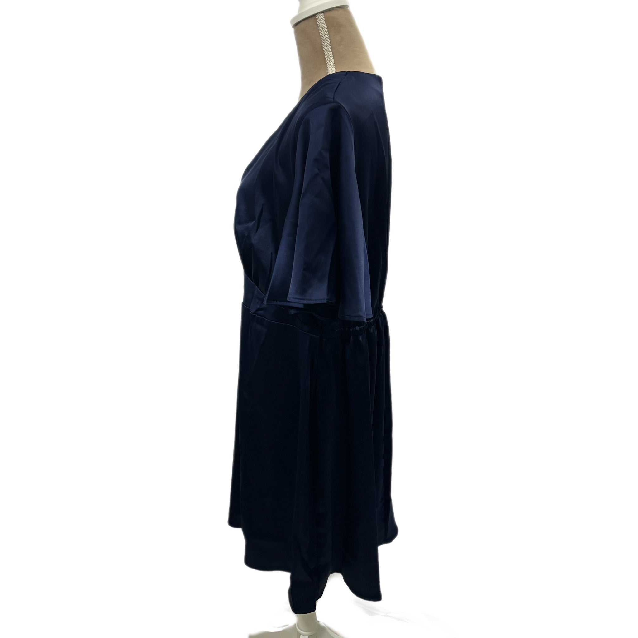 FLOUNCE LONDON Navy Satin Flutter Sleeve Mini Dress Short Sleeve V Neck Sz 16