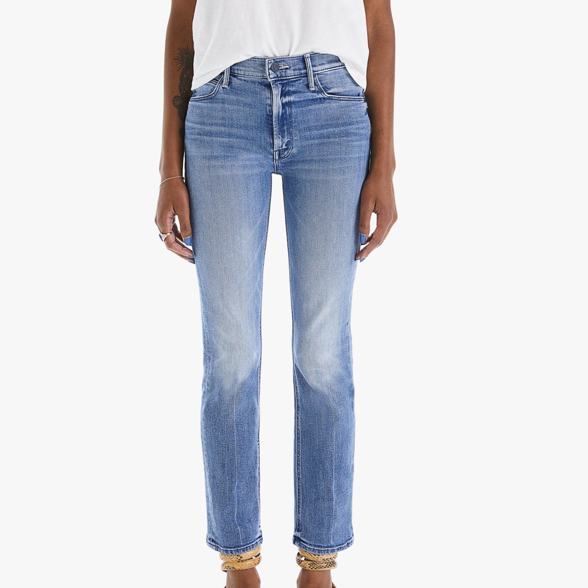 MOTHER Jeans Sz 32 Mid Rise Straight Ankle Denim We The Animals Wash 90s Dazzler