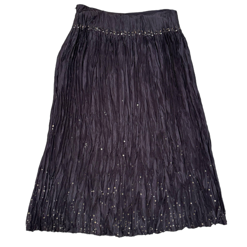 TALBOTS Petites Pure Silk Skirt Dark Evening Brown Crinkle Sequin Whimsy Sz 10