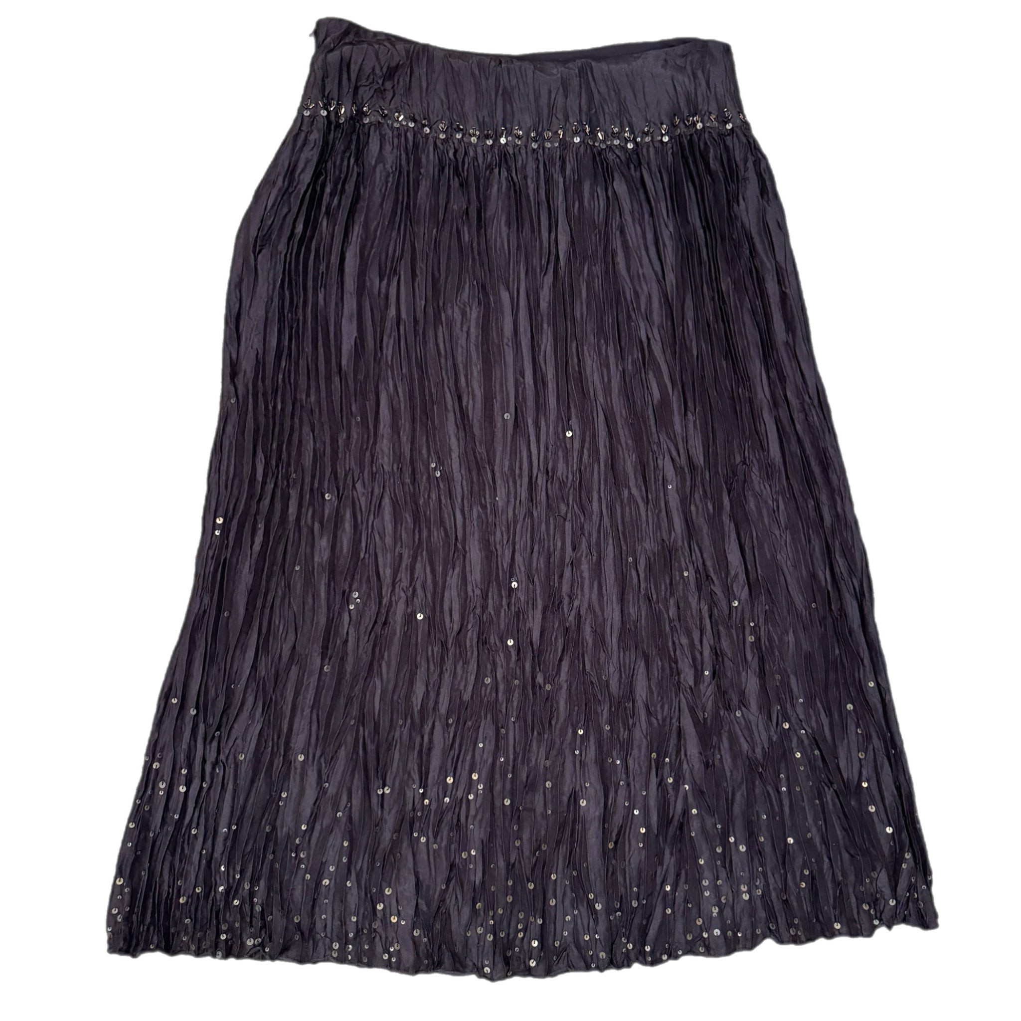 TALBOTS Petites Pure Silk Skirt Dark Evening Brown Crinkle Sequin Whimsy Sz 10