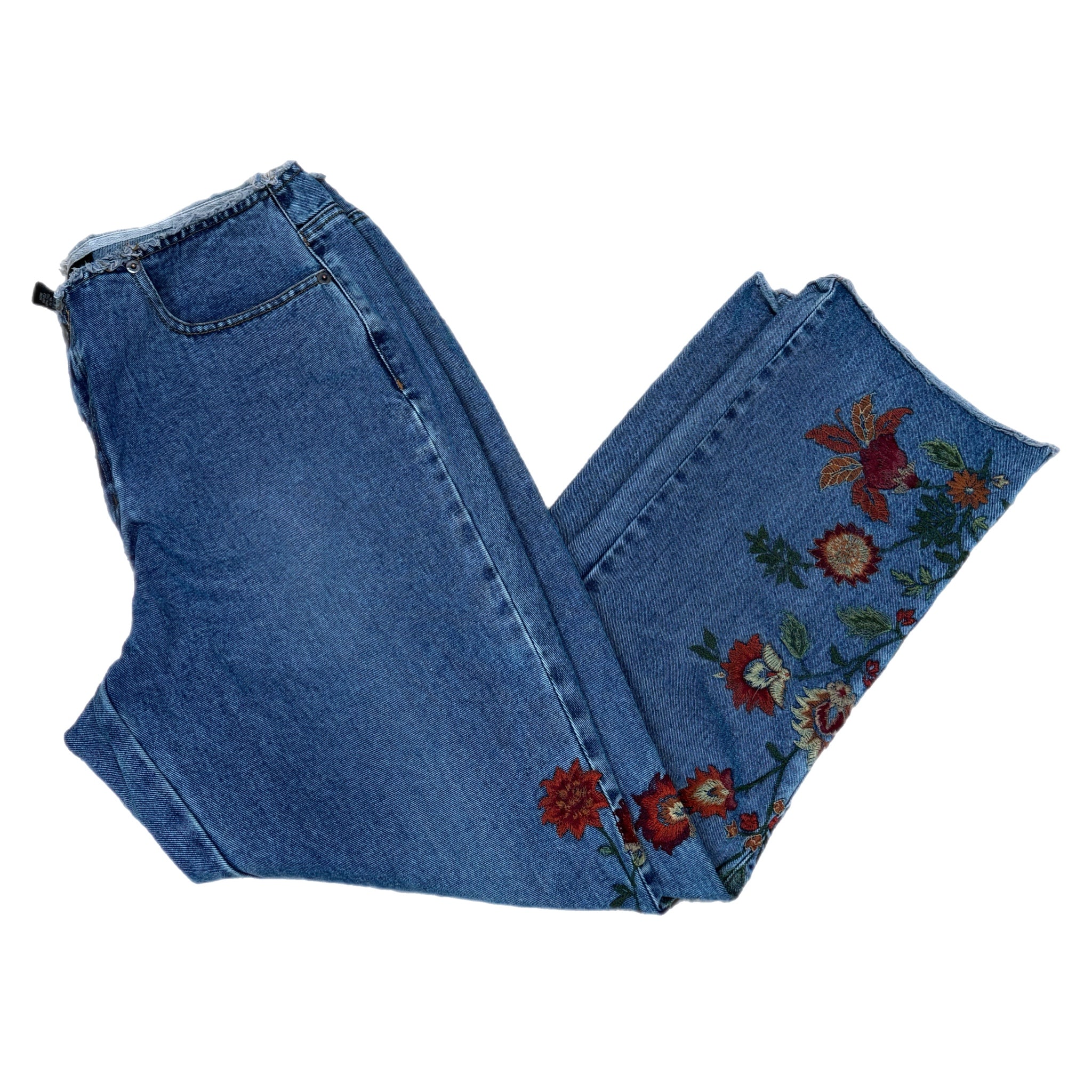 Vintage Venezia Embroidered Bootcut Jean Hippie Boho Flower Women’s Sz 14 Denim