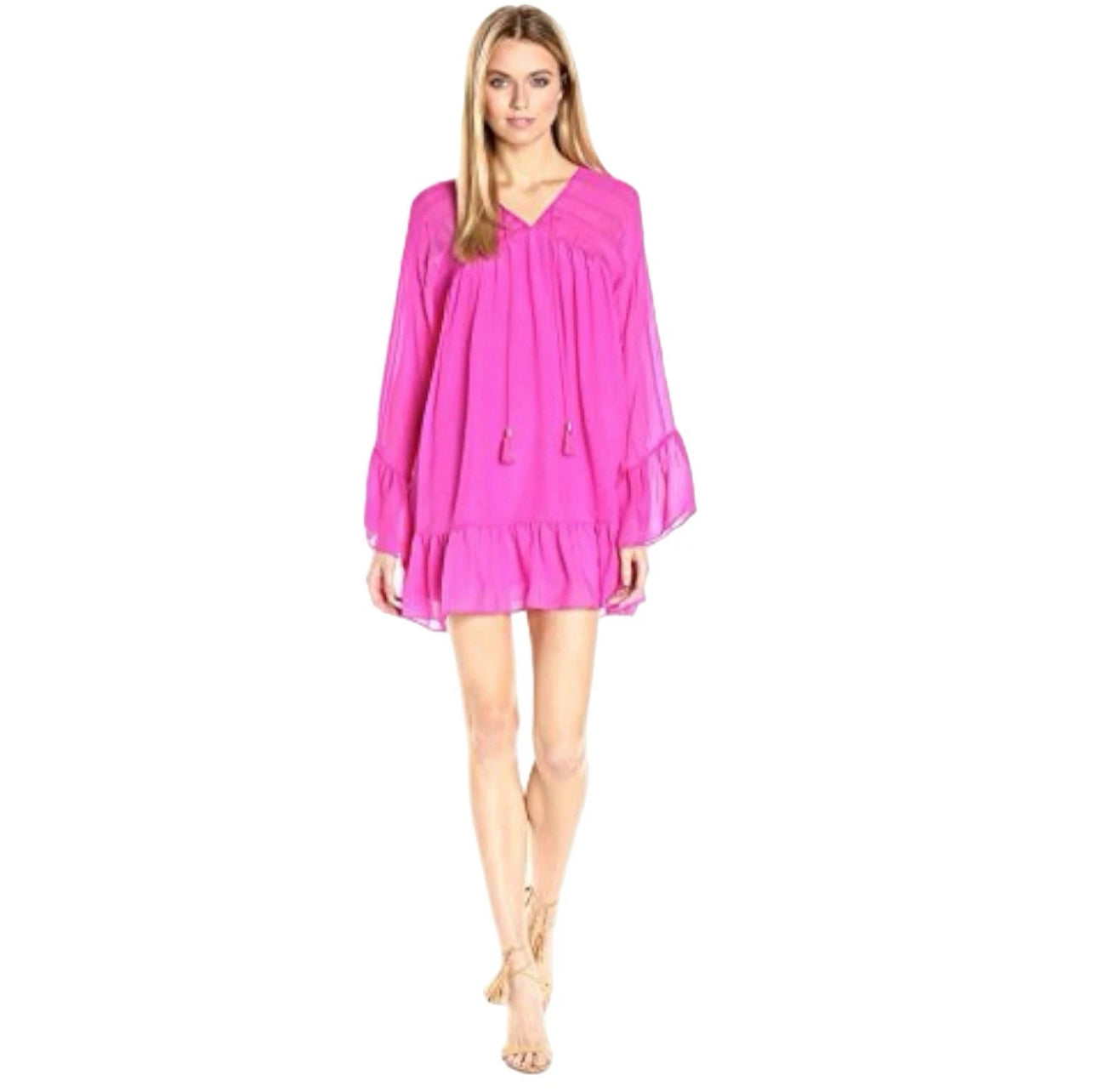 Rachel Zoe Designer Silk Boho Ruffle Lightweight Dress Long Sleeve Women’s Sz 2