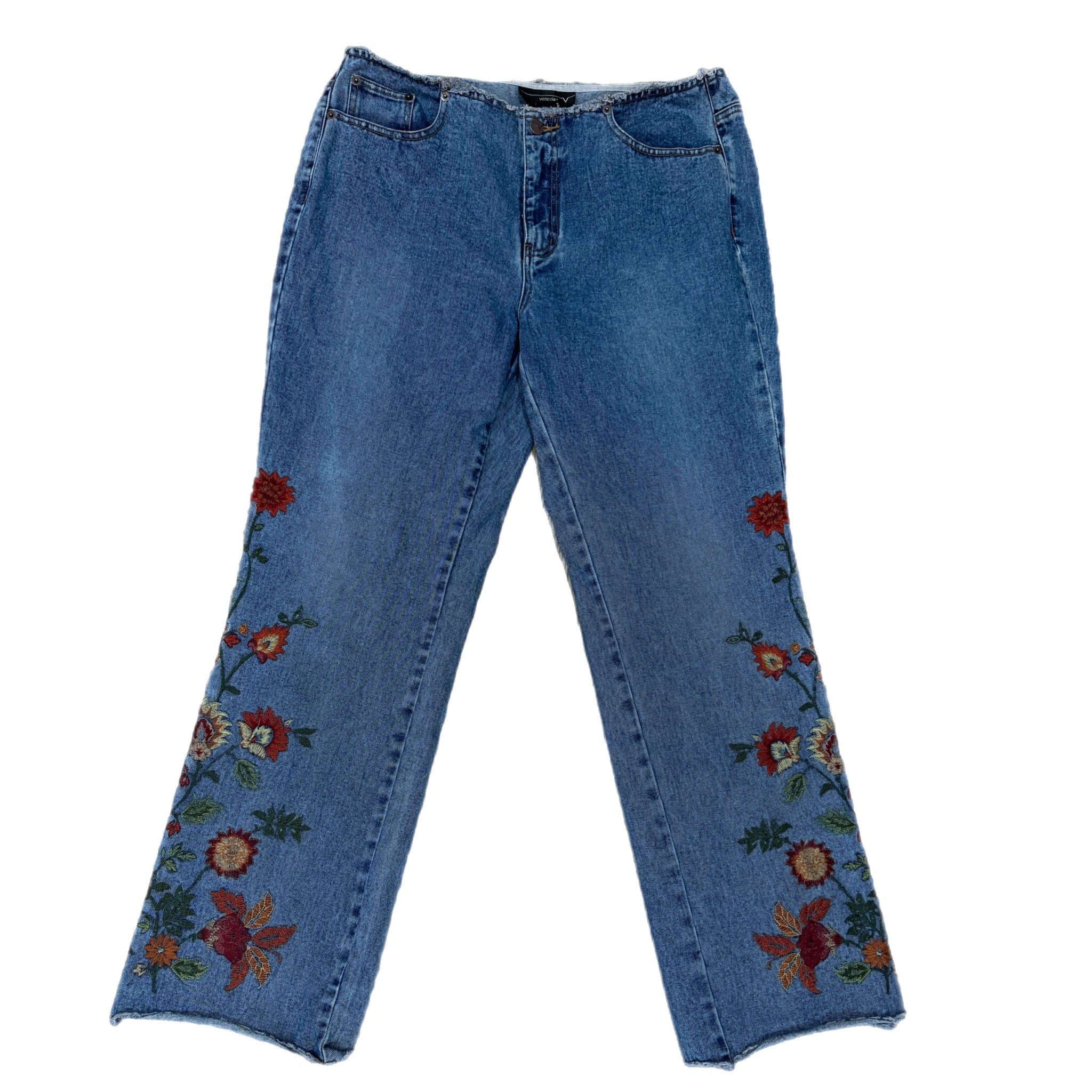 Vintage Venezia Embroidered Bootcut Jean Hippie Boho Flower Women’s Sz 14 Denim