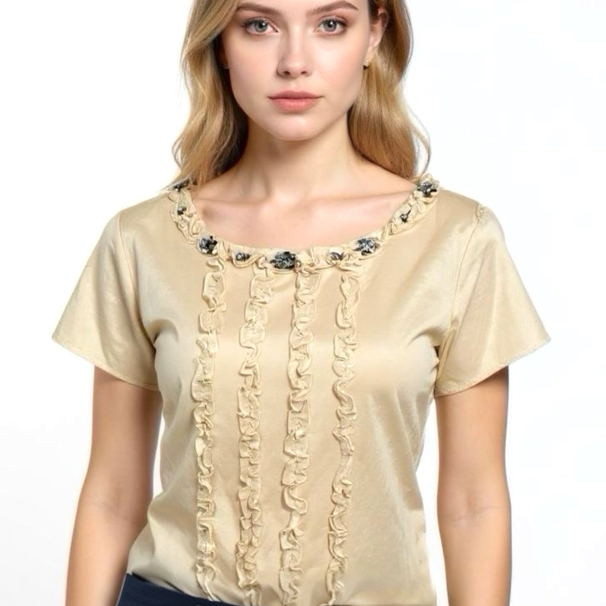 Rare BODEN LIMITED EDITION Embellished Silk Blend Top in Champagne Womens Sz 8