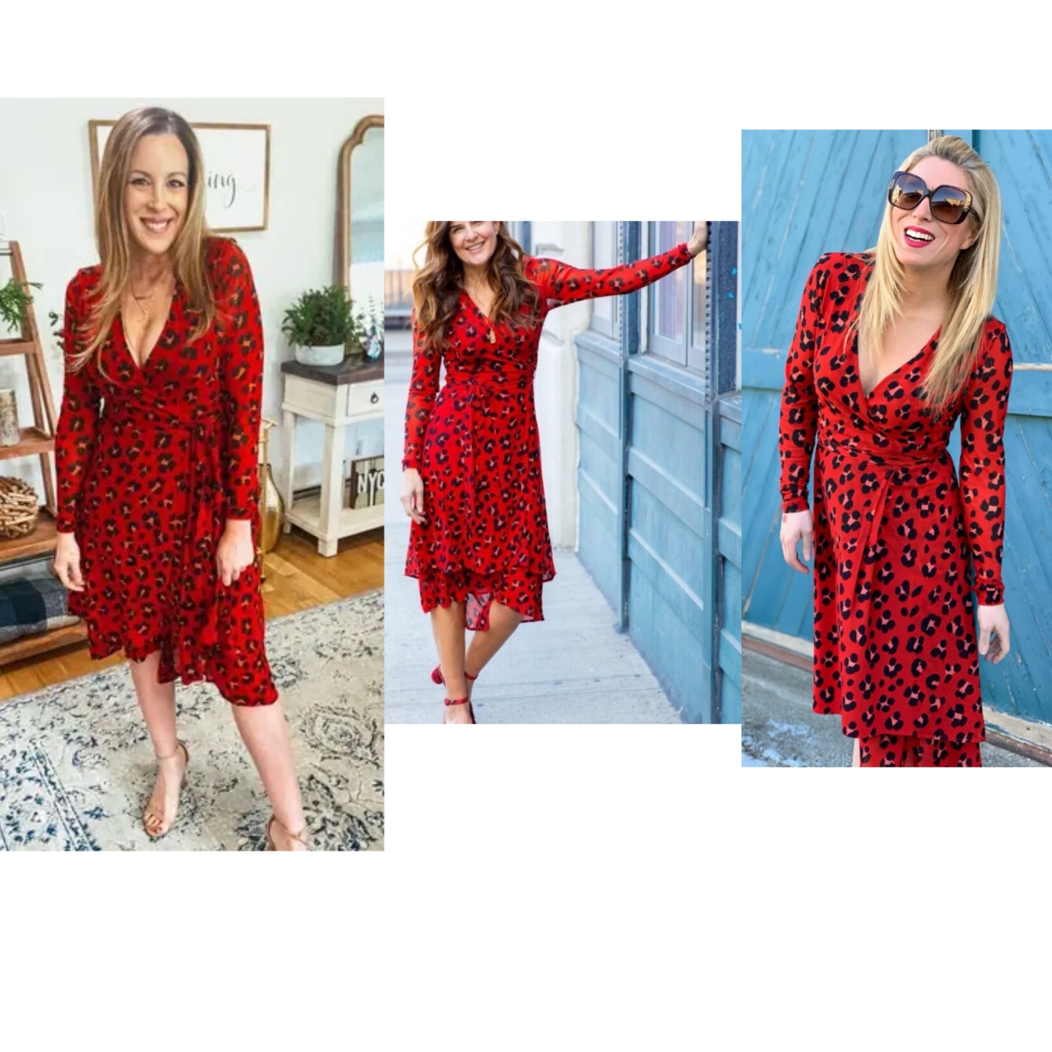 Cabi Siren Wrap Dress Red Leopard Print Midi Women’s Size XS Long Sleeve Chic