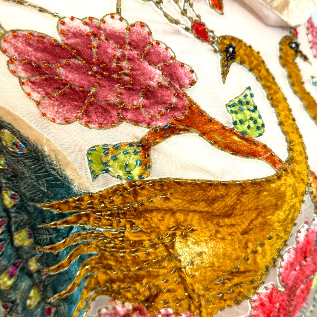 Vintage Beaded Silk Blend Kimono Poncho By Western Fashion Boho Evening Top Sz S