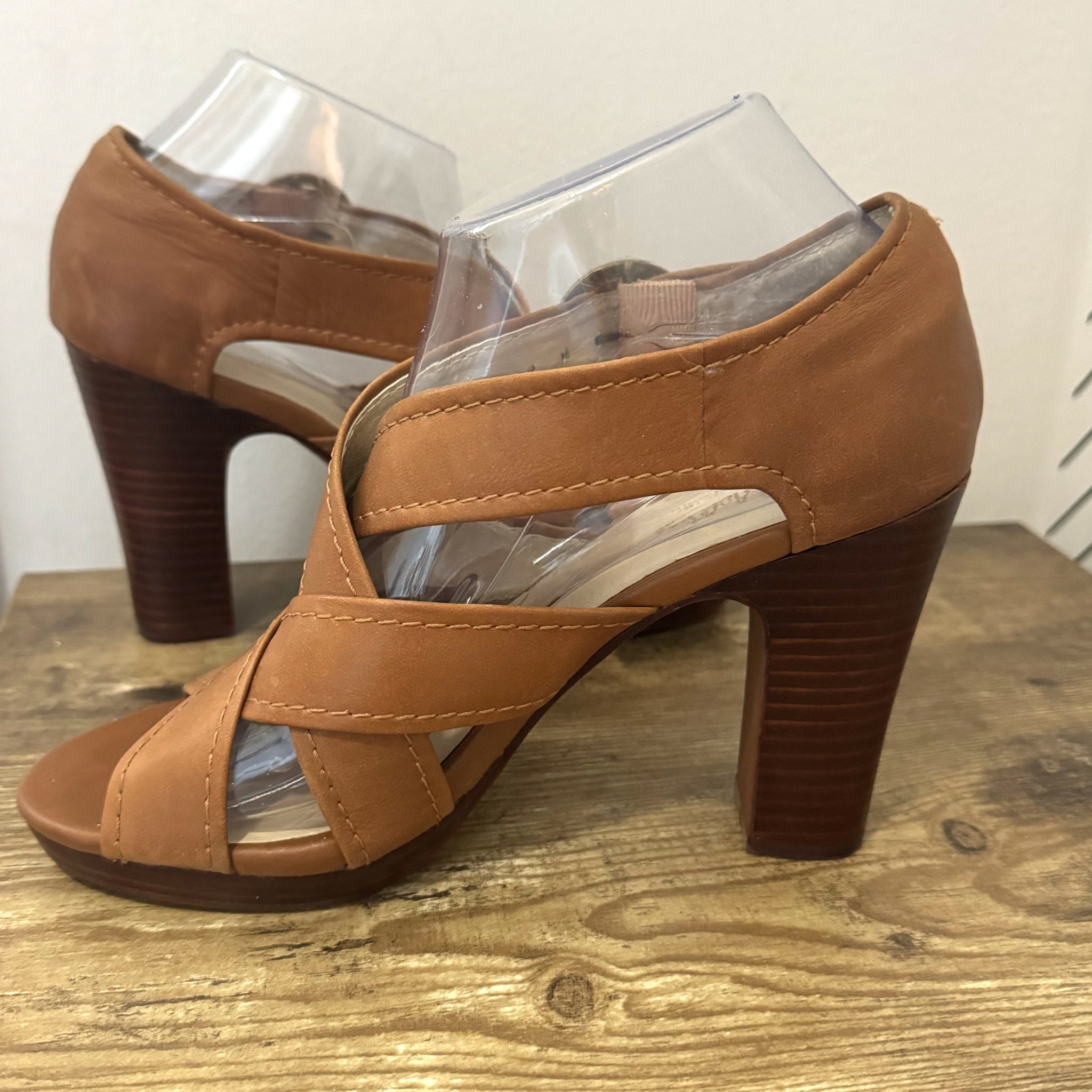 Seychelles Route Heels Brown Leather Sandals From Anthropologie  Sz 7.5