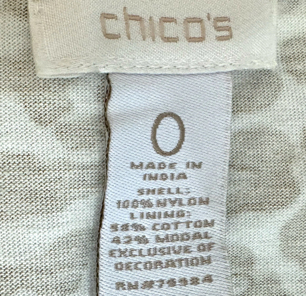 CHICOS 0 Gold Sequin Tank Top Shell Scoop Neck Contrast Print Blouse Sz S