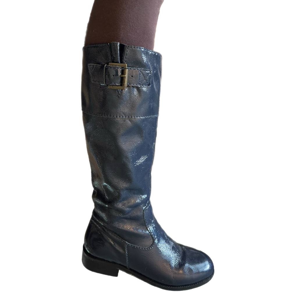 BODEN Genuine Leather Knee High Boots In Classic Navy US Sz 6.5 Made in Brazil