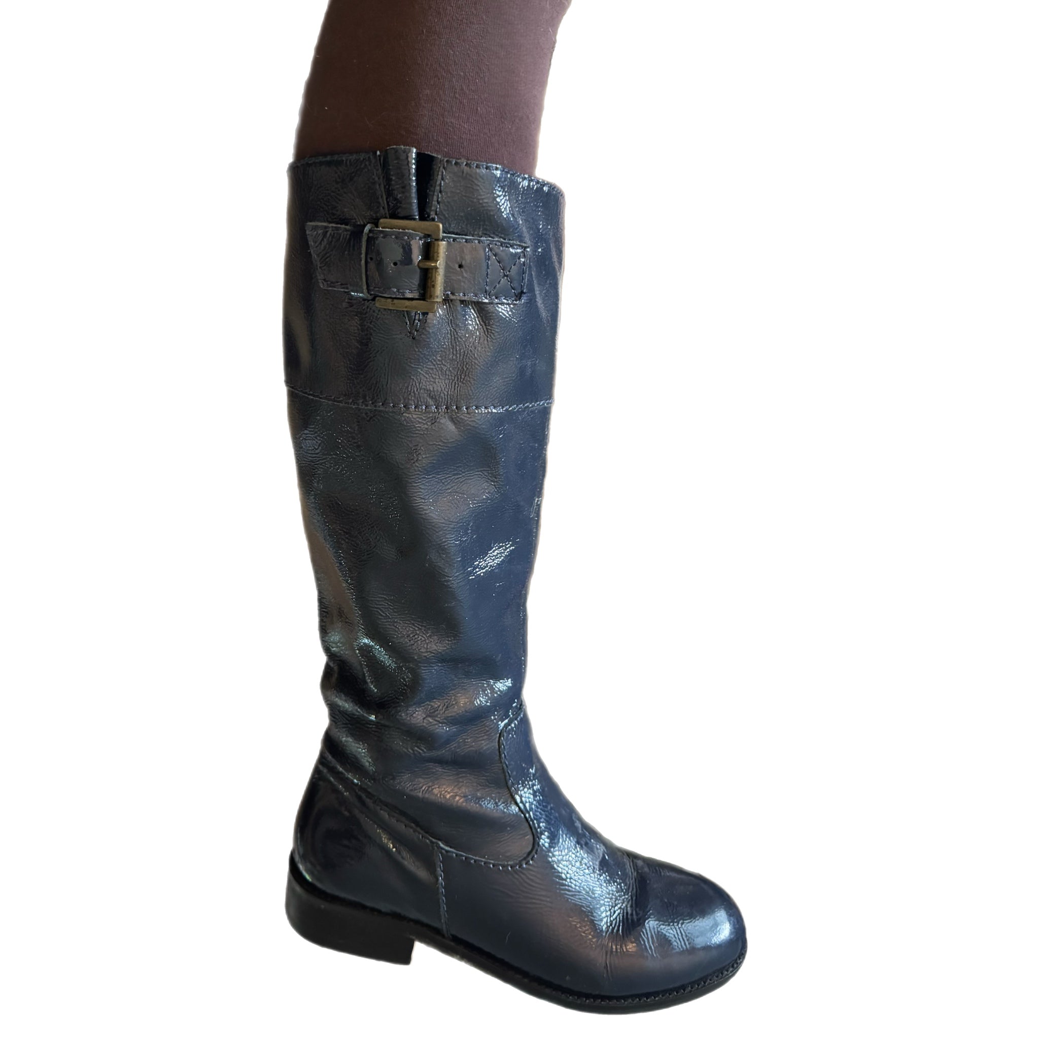 BODEN Genuine Leather Knee High Boots In Classic Navy US Sz 6.5 Made in Brazil