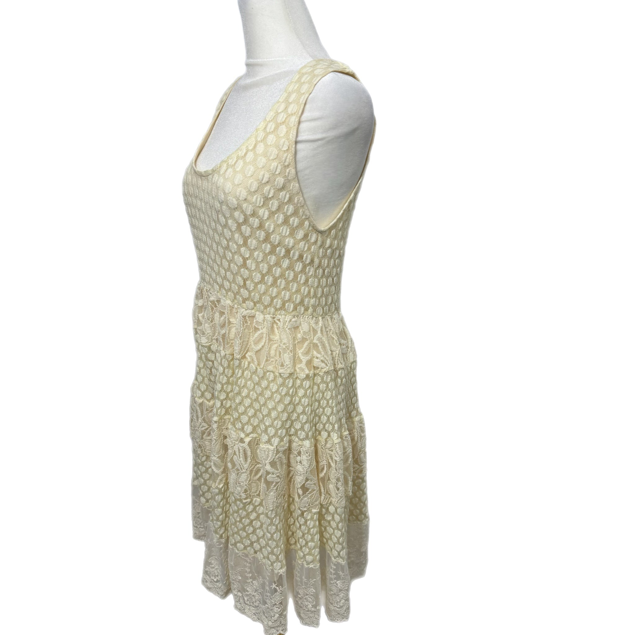 A'reve Anthropologie Boho Dress Women’s Cream Lace Sleeveless Vintage Style Sz M