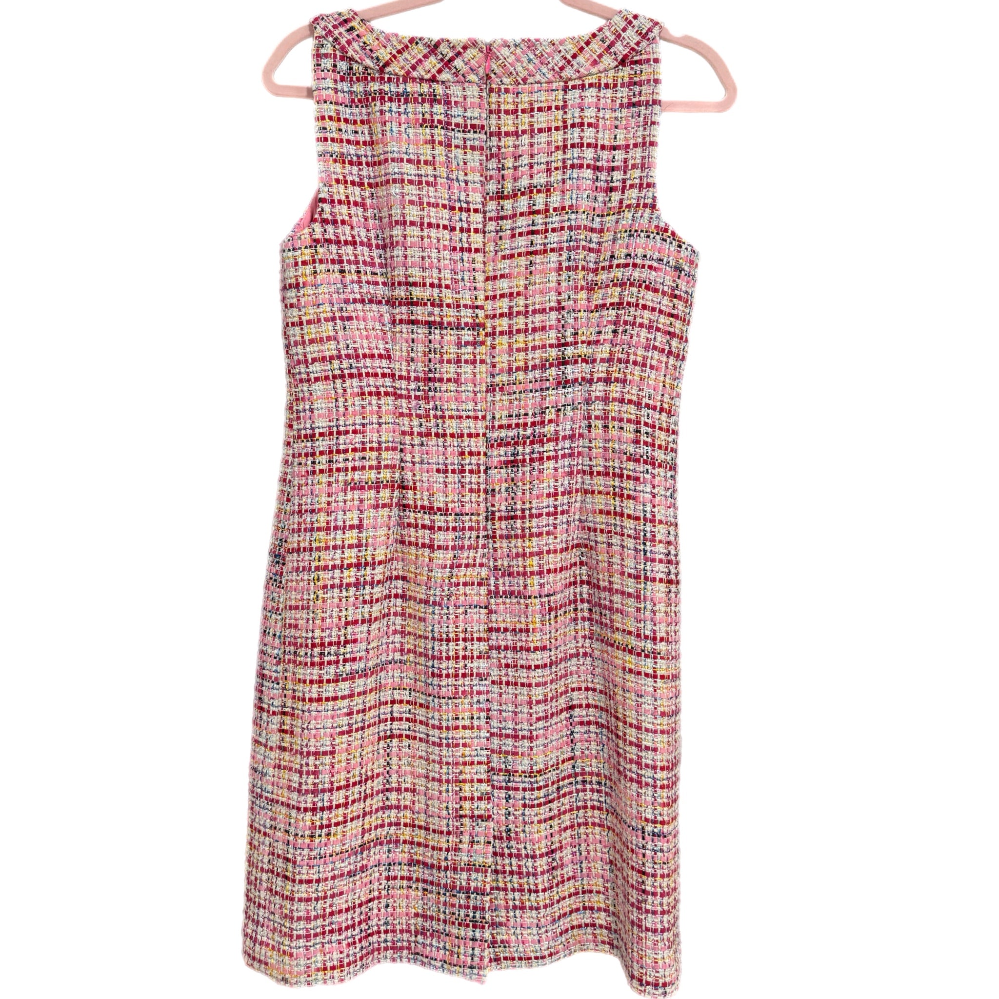 rsvp by Talbots Preppy Lady Pink Tweed Dress Sleeveless Sheath Gold Button Sz 6P
