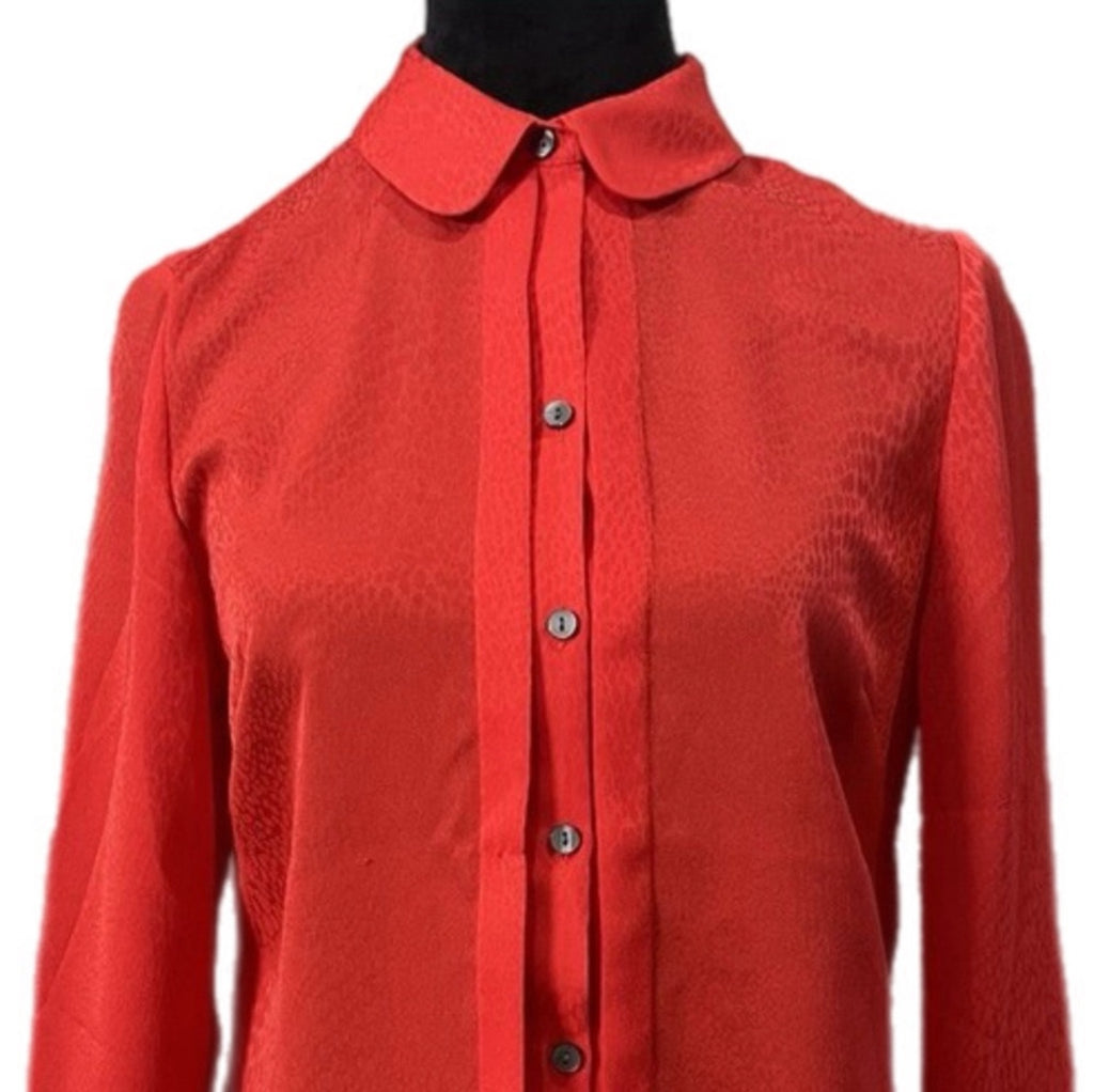 Ann Taylor Crimson Red Blouse Button-Up Top Pleated NWT Sz 6 MSRP $98
