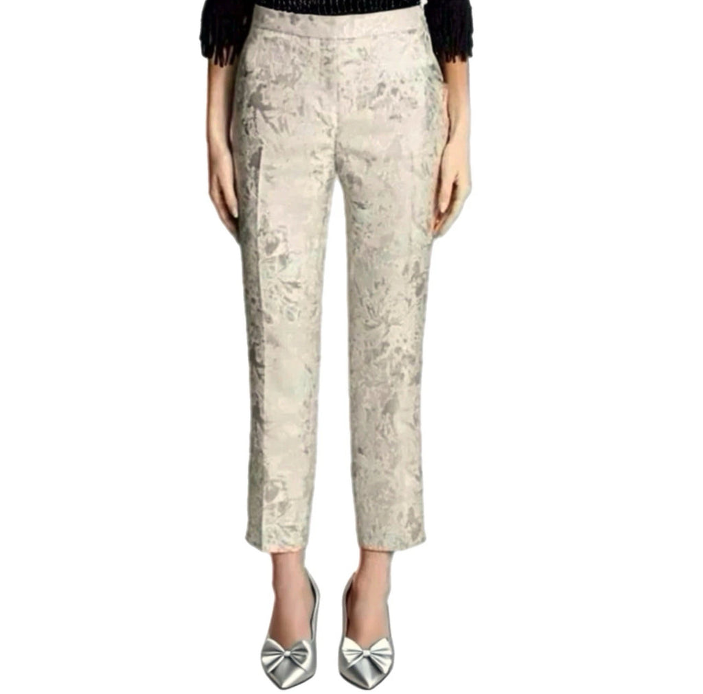 TALBOTS Petites Made In Italy Metallic Floral Brocade Pant Elegant Trouser Sz 8/10
