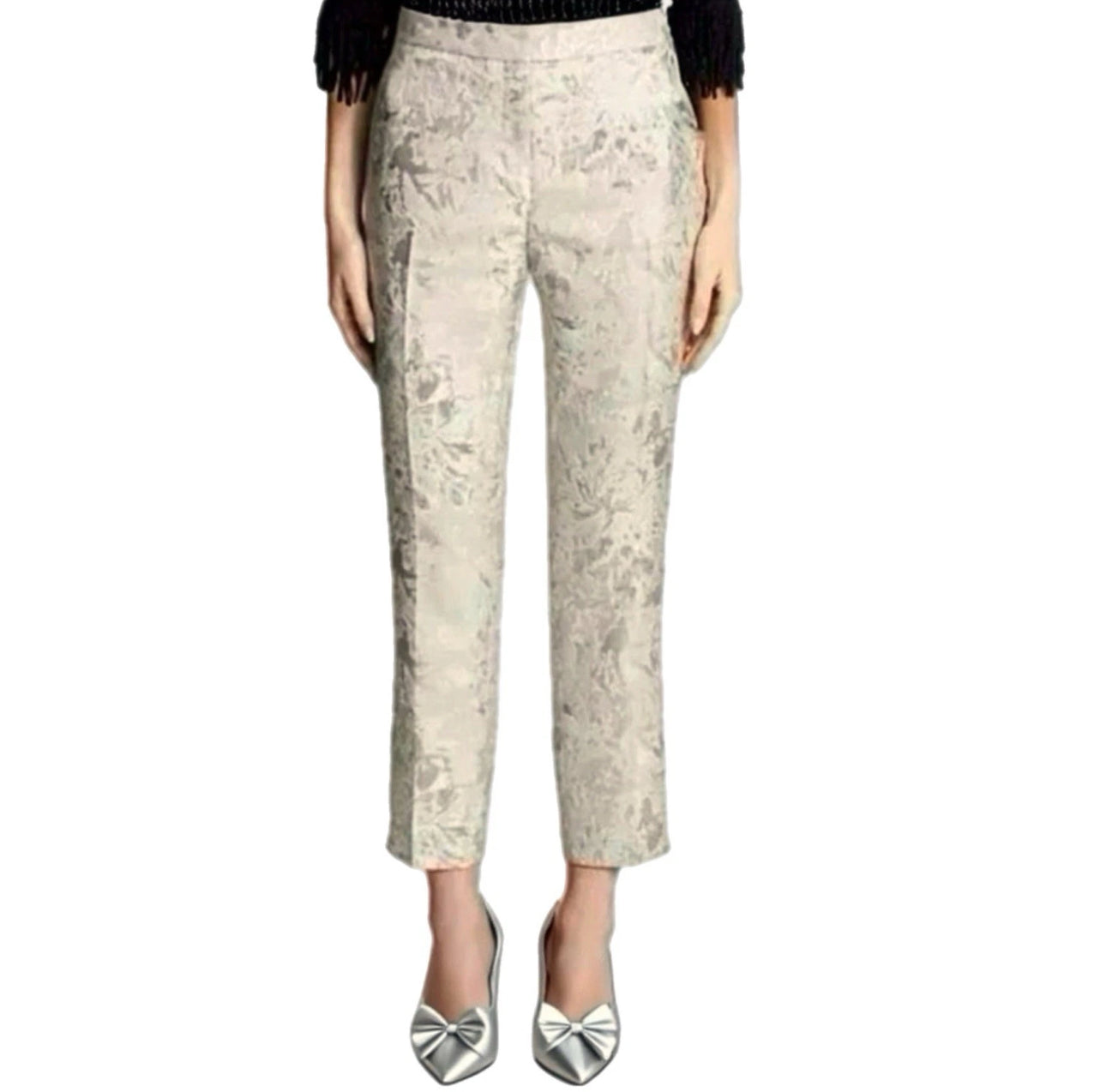TALBOTS Petites Made In Italy Metallic Floral Brocade Pant Elegant Trouser Sz 8/10