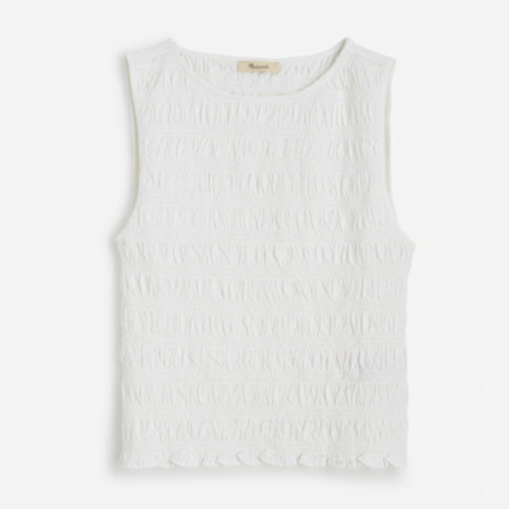 Madewell Smocked Boatneck Tank Linen Blend Women’s Sz L Coastal Chic New
