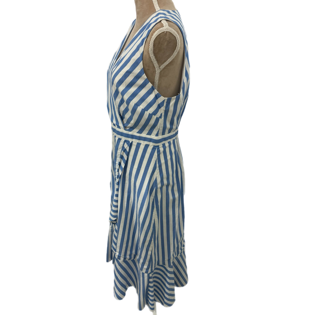 J.CREW Coastal Chic V Neck Dress Cotton Poplin Midi Ruffle Hem Women’s Sz 10