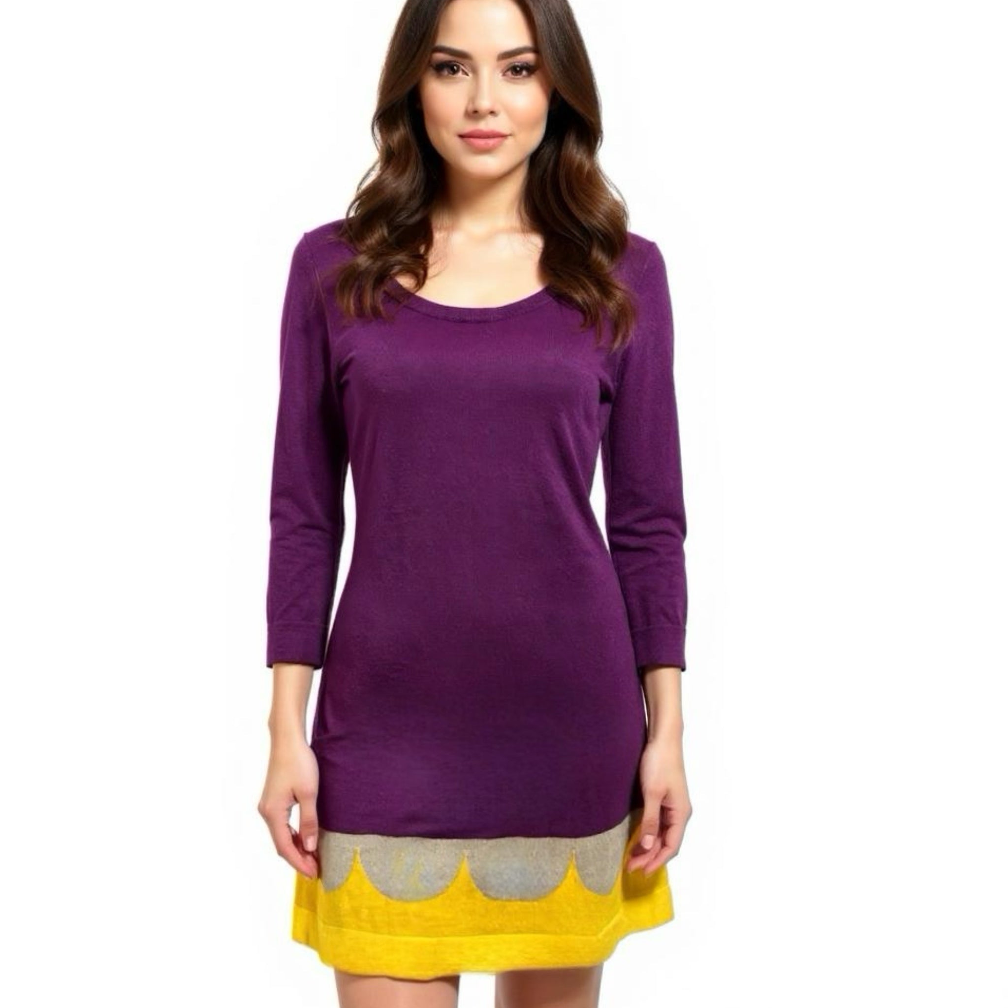 BODEN Purple Sweater Dress Womens Cashmere Angora Blend Scallop Mod Retro Sz 6