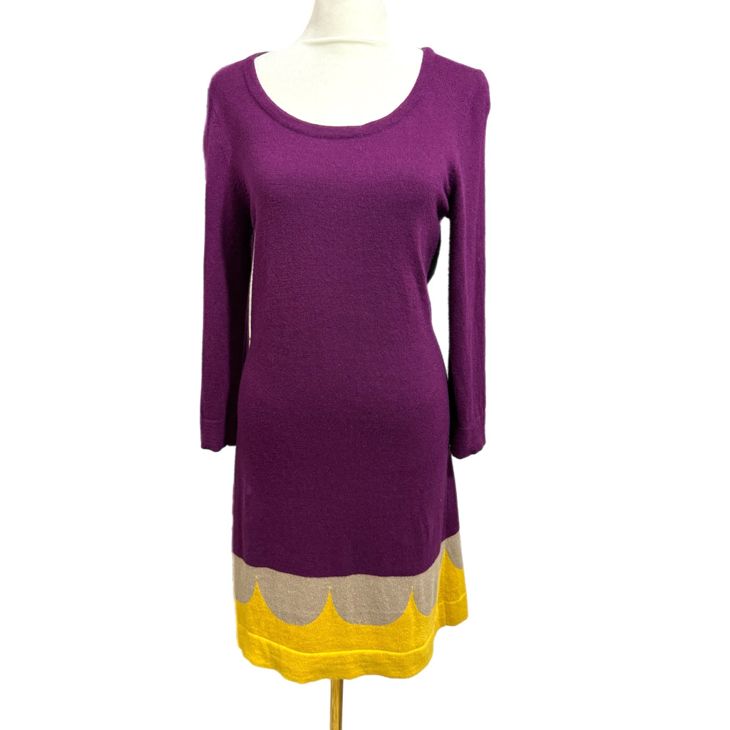 BODEN Purple Sweater Dress Womens Cashmere Angora Blend Scallop Mod Retro Sz 6