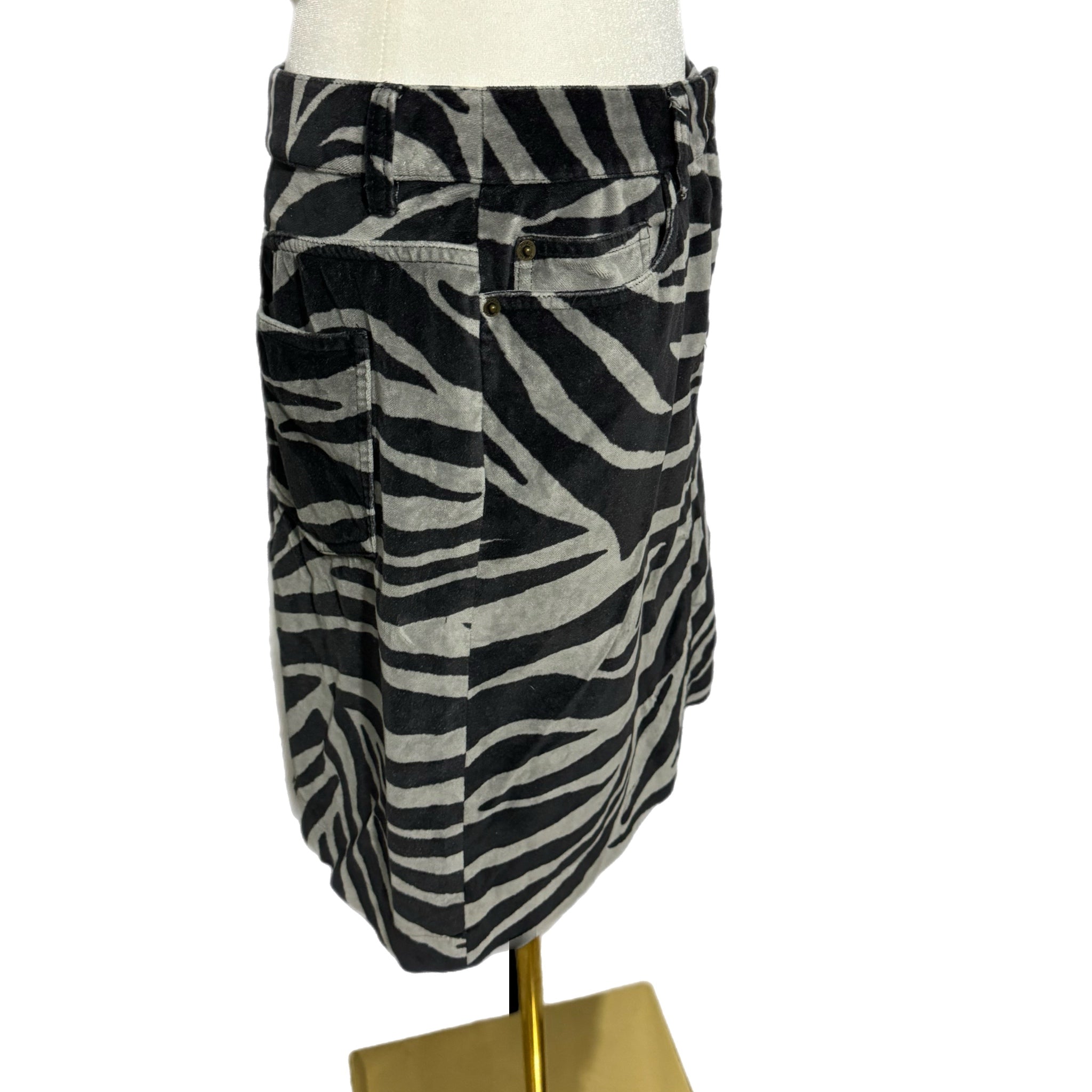 Boden Velvet Womens Sz 8 Zebra Print Skirt Mod Cotton Black Gray Mini Pencil