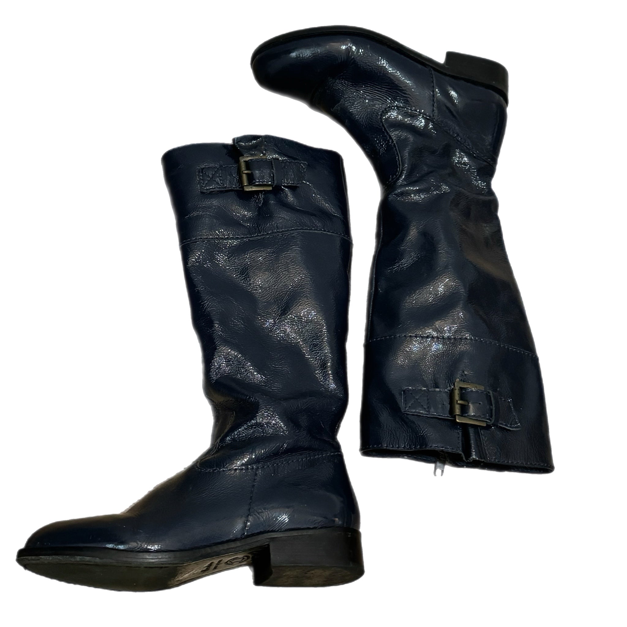 BODEN Genuine Leather Knee High Boots In Classic Navy US Sz 6.5 Made in Brazil