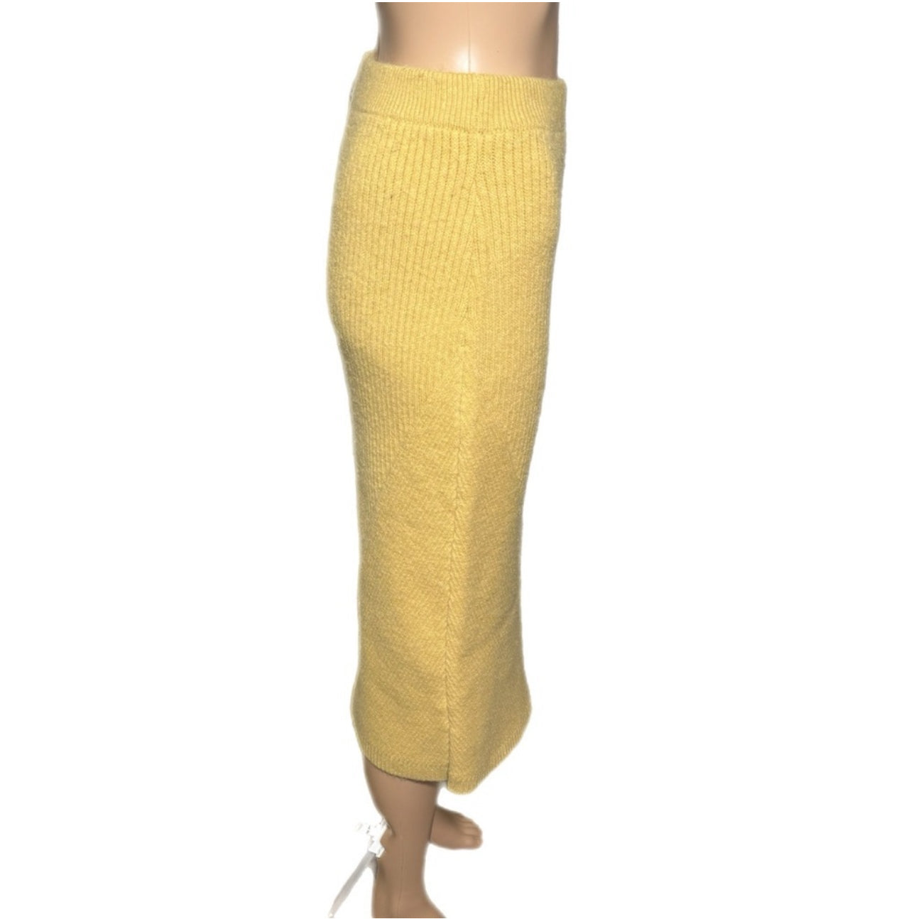 Sweet Baby Jamie Designer Skirt Yellow Knit Midi Pencil High Rise Sz M MSRP $220