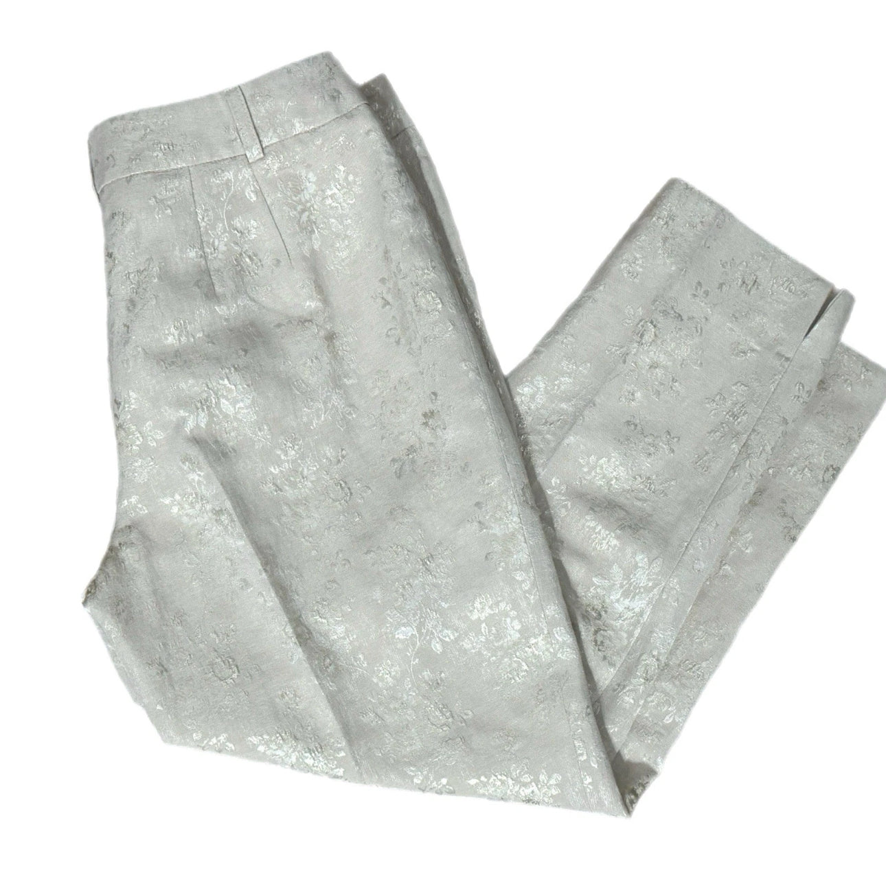 TALBOTS Petites Made In Italy Metallic Floral Brocade Pant Elegant Trouser Sz 8/10