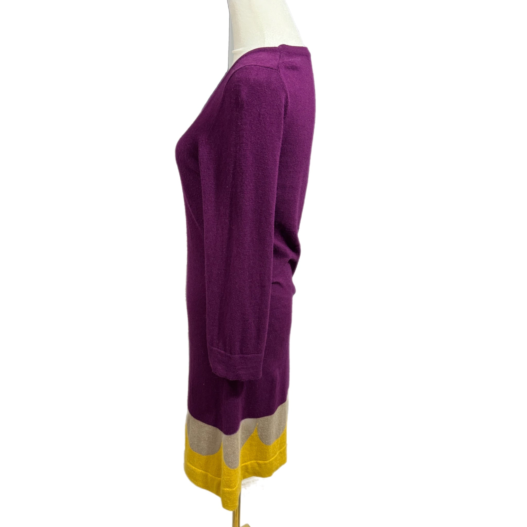 BODEN Purple Sweater Dress Womens Cashmere Angora Blend Scallop Mod Retro Sz 6