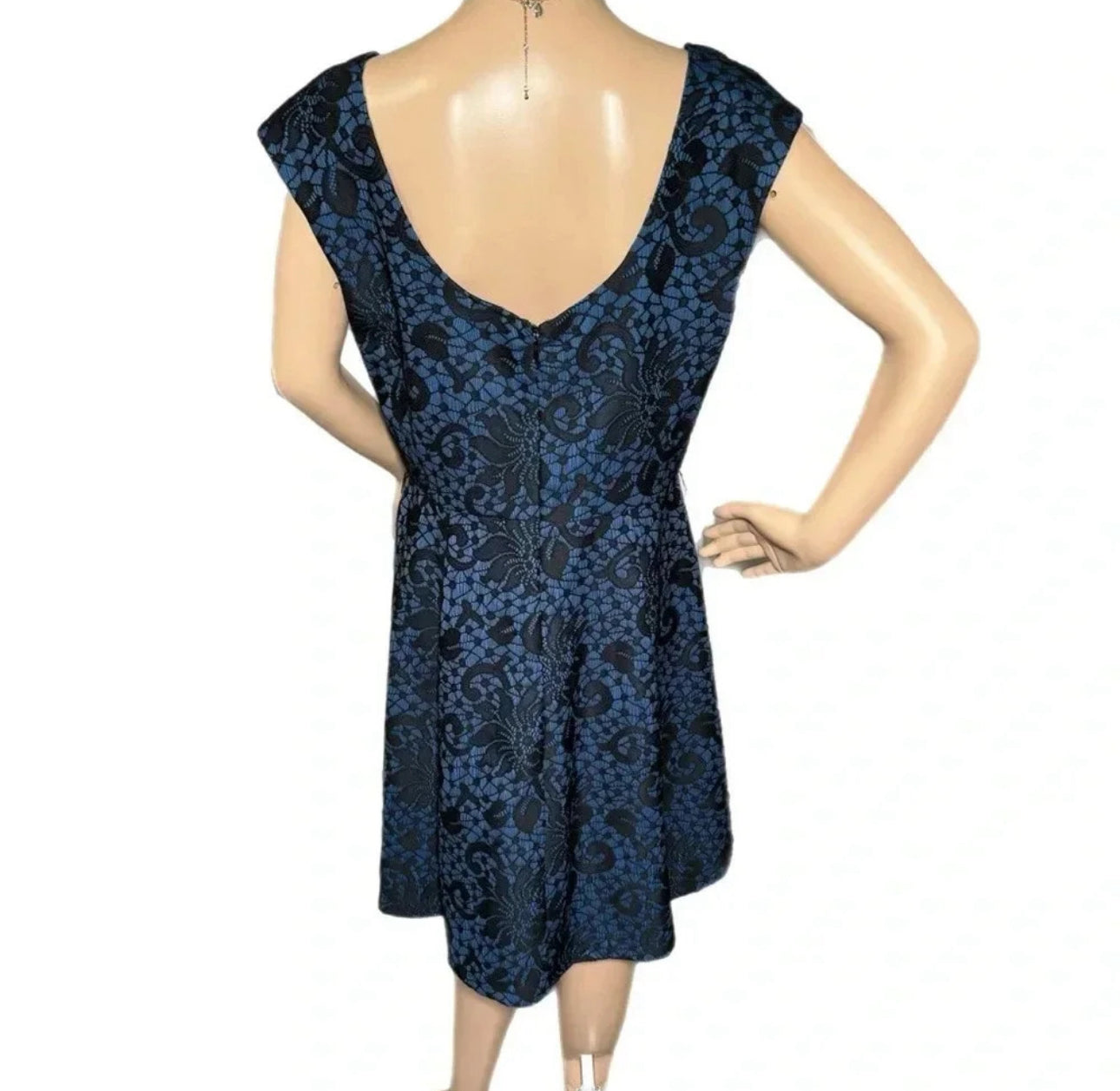 Vintage Neiman Marcus Navy Lace Fit & Flare Cocktail Dress Classic Elegance Sz 10
