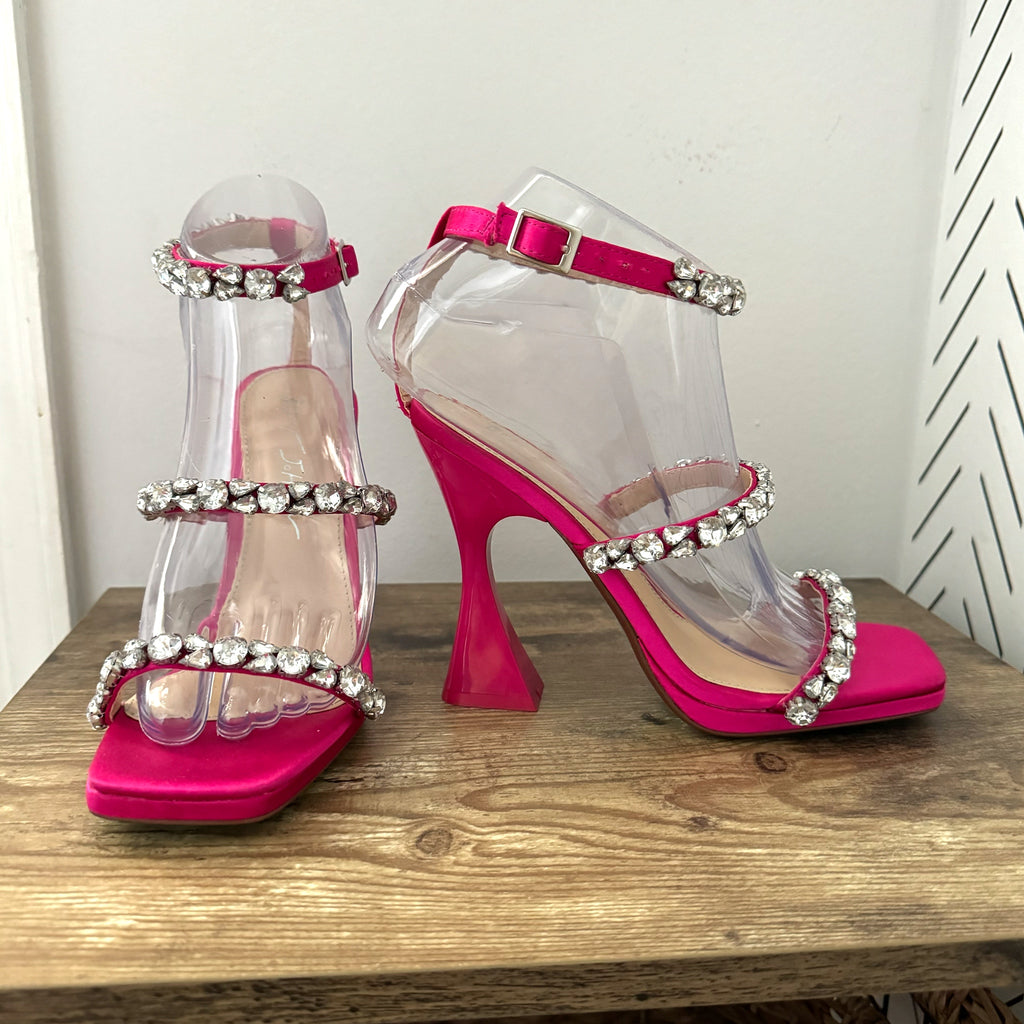 Betsey Johnson SB-Perry Women's Heels Pink Rhinestone Strap Blue Bottoms Sz 6.5