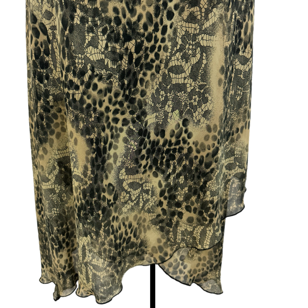 New York & Co 90s Style Midi Dress Abstract Green Spaghetti Strap Chiffon Sz 18