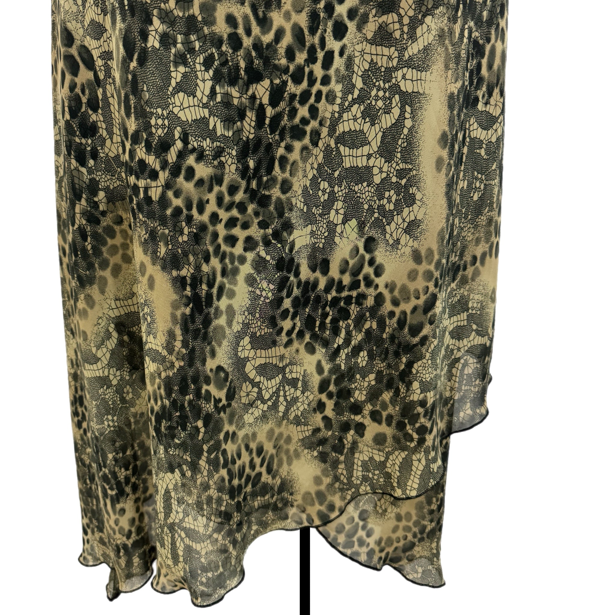 New York & Co 90s Style Midi Dress Abstract Green Spaghetti Strap Chiffon Sz 18