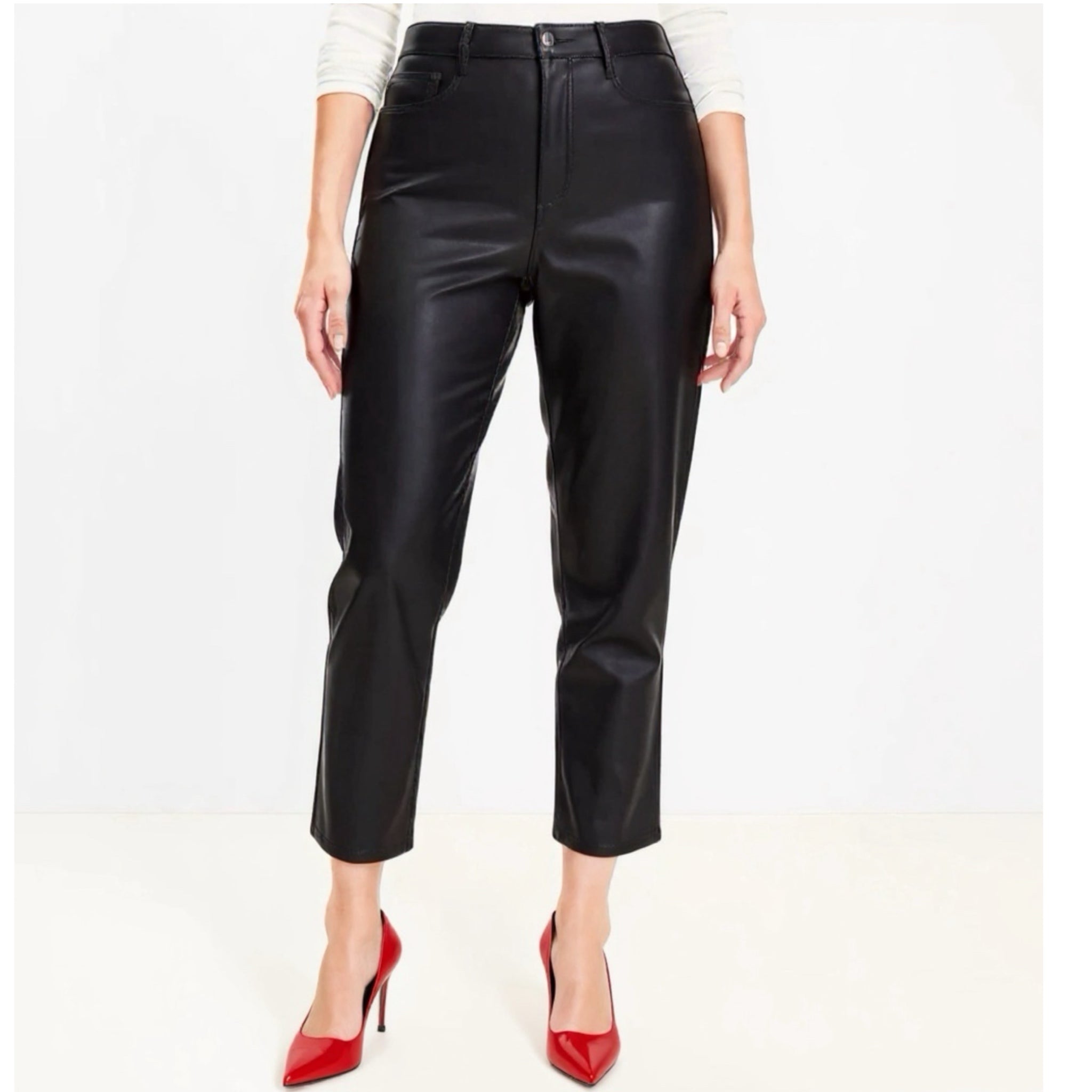 Ann Taylor LOFT Vegan Leather Pants Straight Leg High Rise Black NWT Women Sz 16