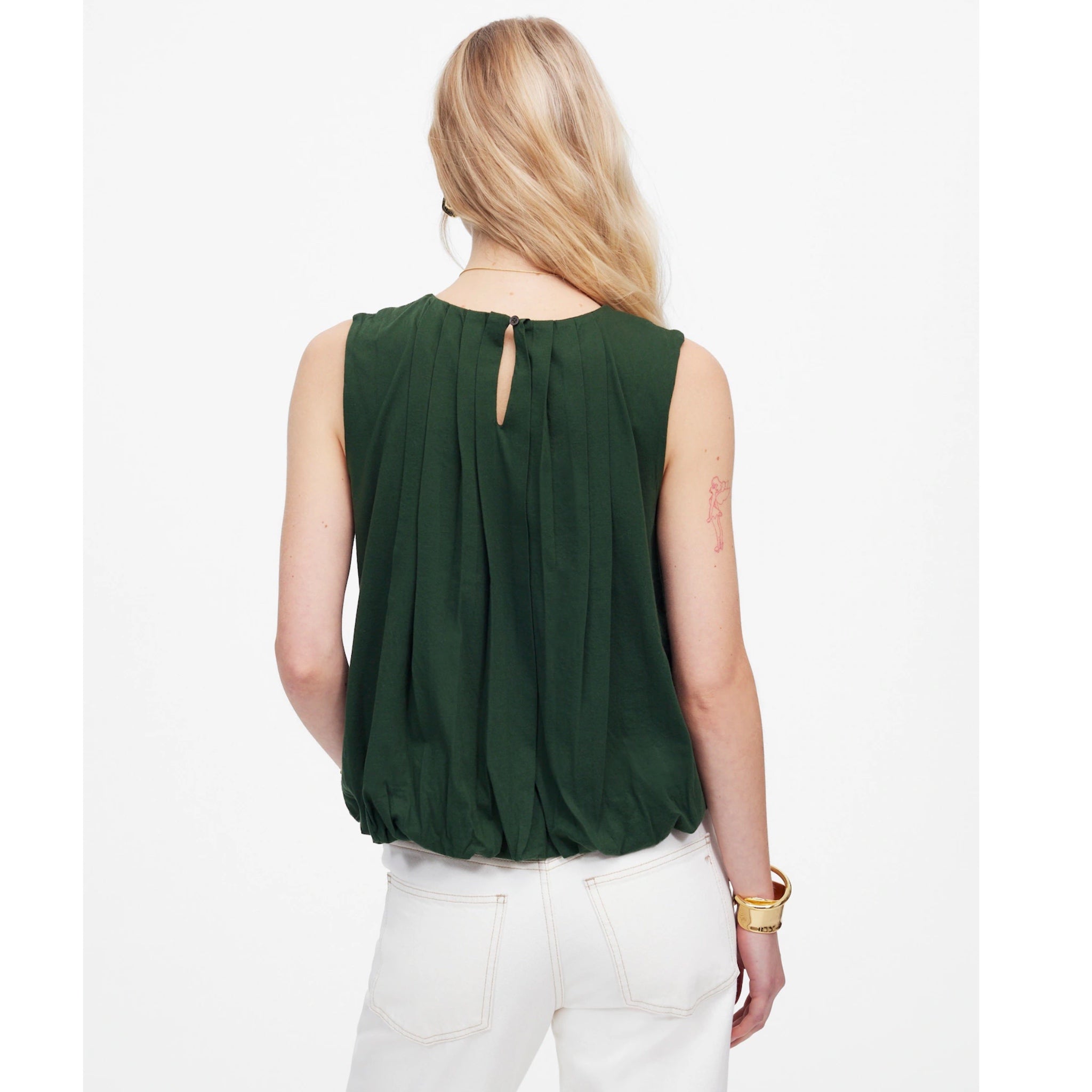 MADEWELL Sleeveless Crewneck Bubble Tank Top Sz XXS (Fits XS) Green Pleated New