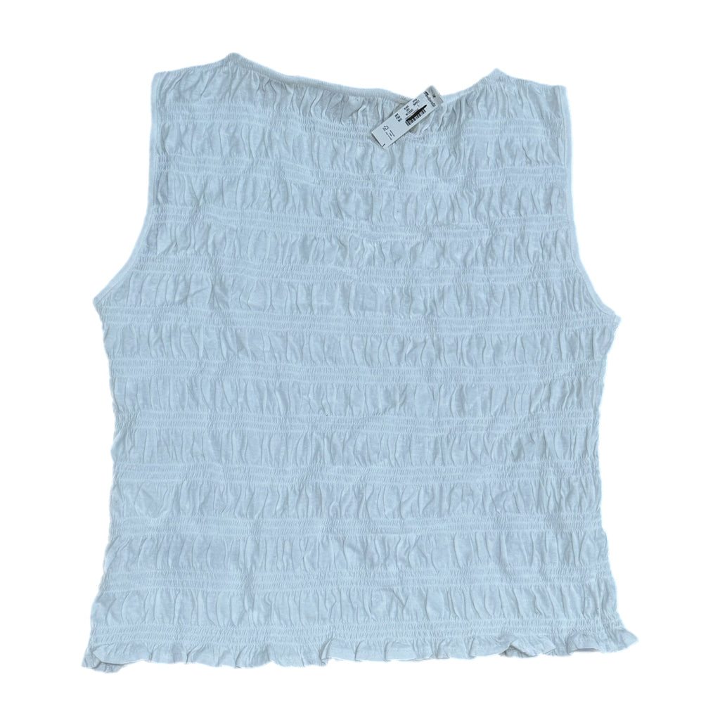 Madewell Smocked Boatneck Tank Linen Blend Women’s Sz L Coastal Chic New