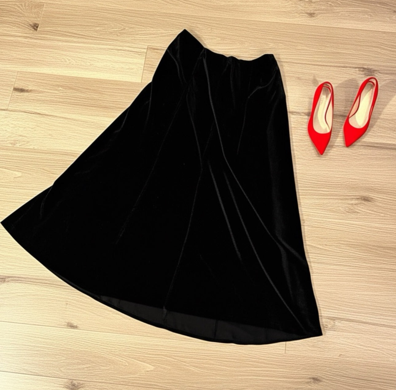 COLDWATER CREEK Womens Velvet Black Midi Skirt A Line Stretchy Mid Rise Sz XL