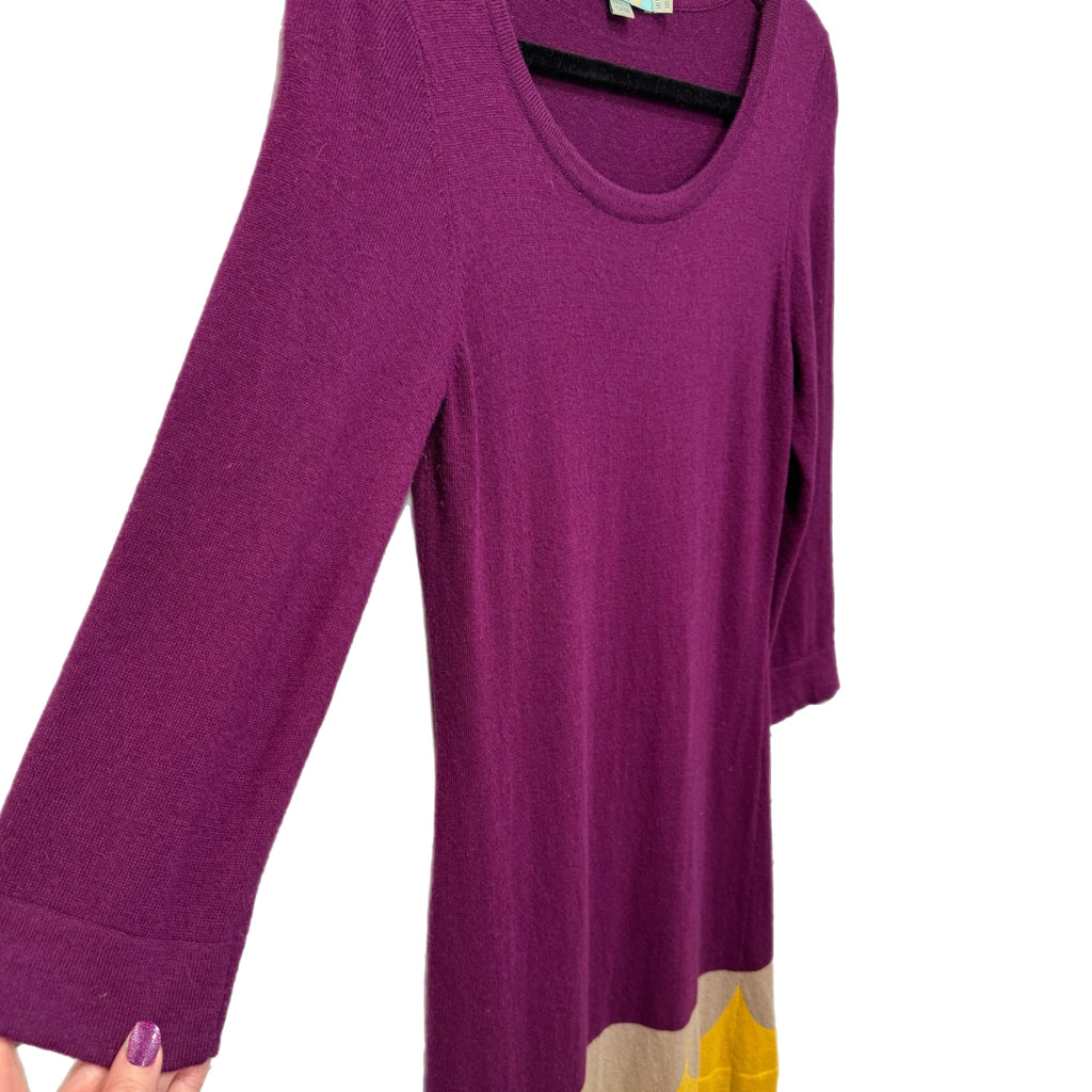BODEN Purple Sweater Dress Womens Cashmere Angora Blend Scallop Mod Retro Sz 6