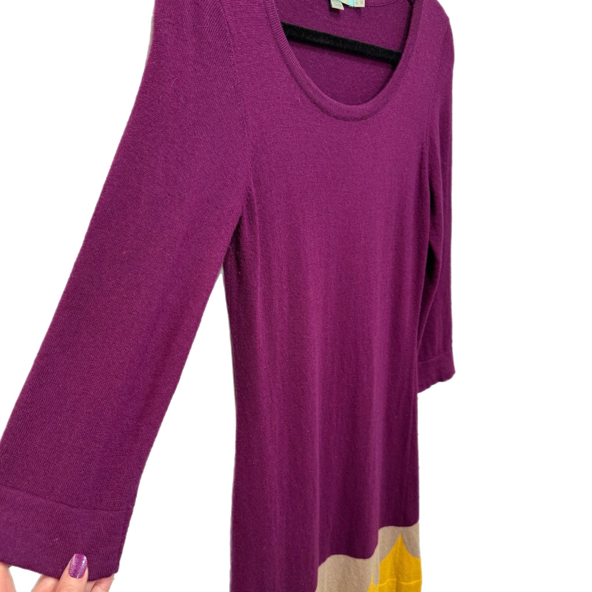 BODEN Purple Sweater Dress Womens Cashmere Angora Blend Scallop Mod Retro Sz 6