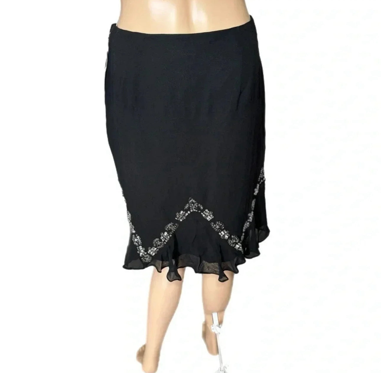 NWT BIANCA NYGARD 100% Silk Beaded Skirt Black Tulip Ruffle Hem Sz 4