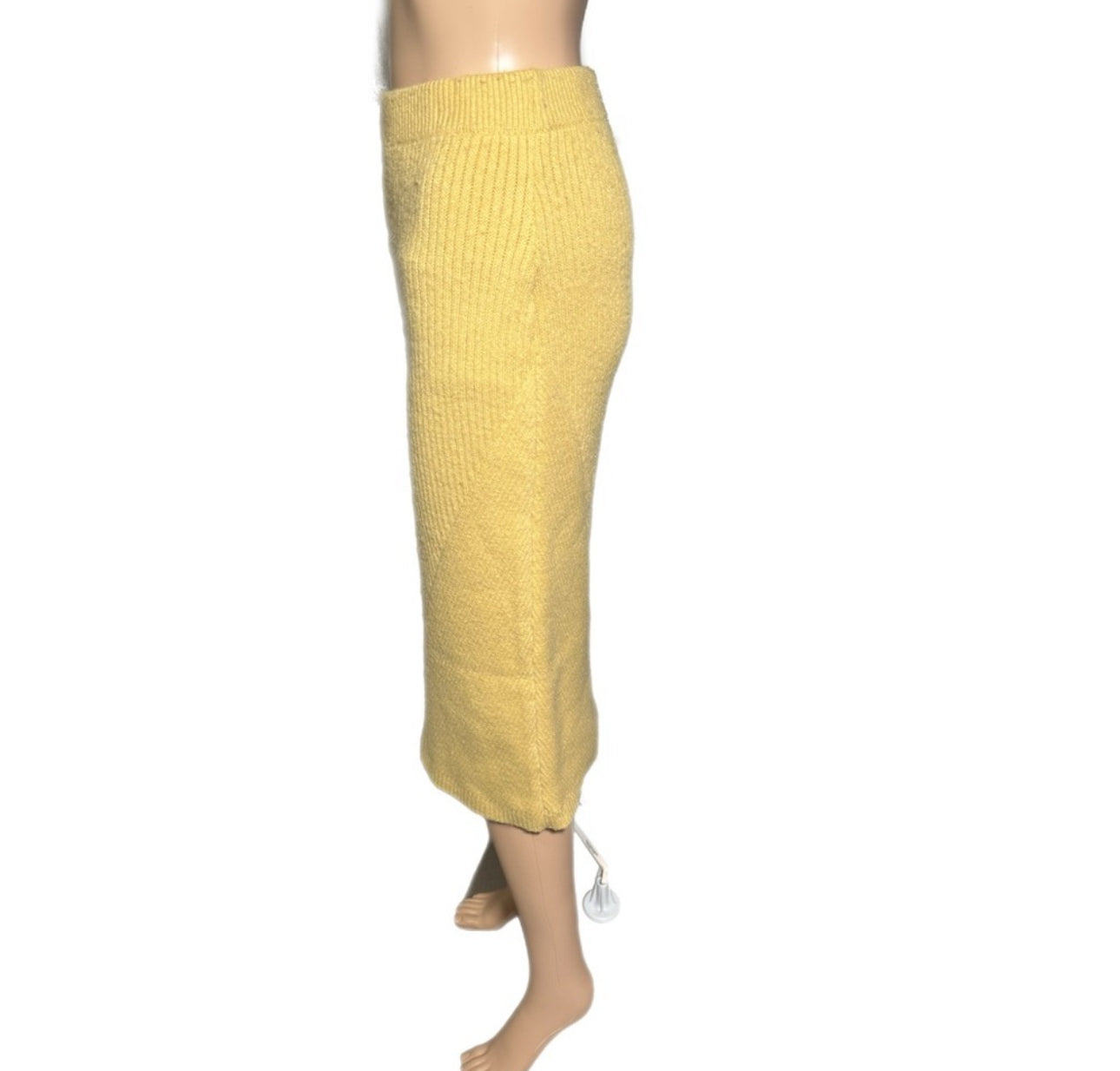 Sweet Baby Jamie Designer Skirt Yellow Knit Midi Pencil High Rise Sz M MSRP $220