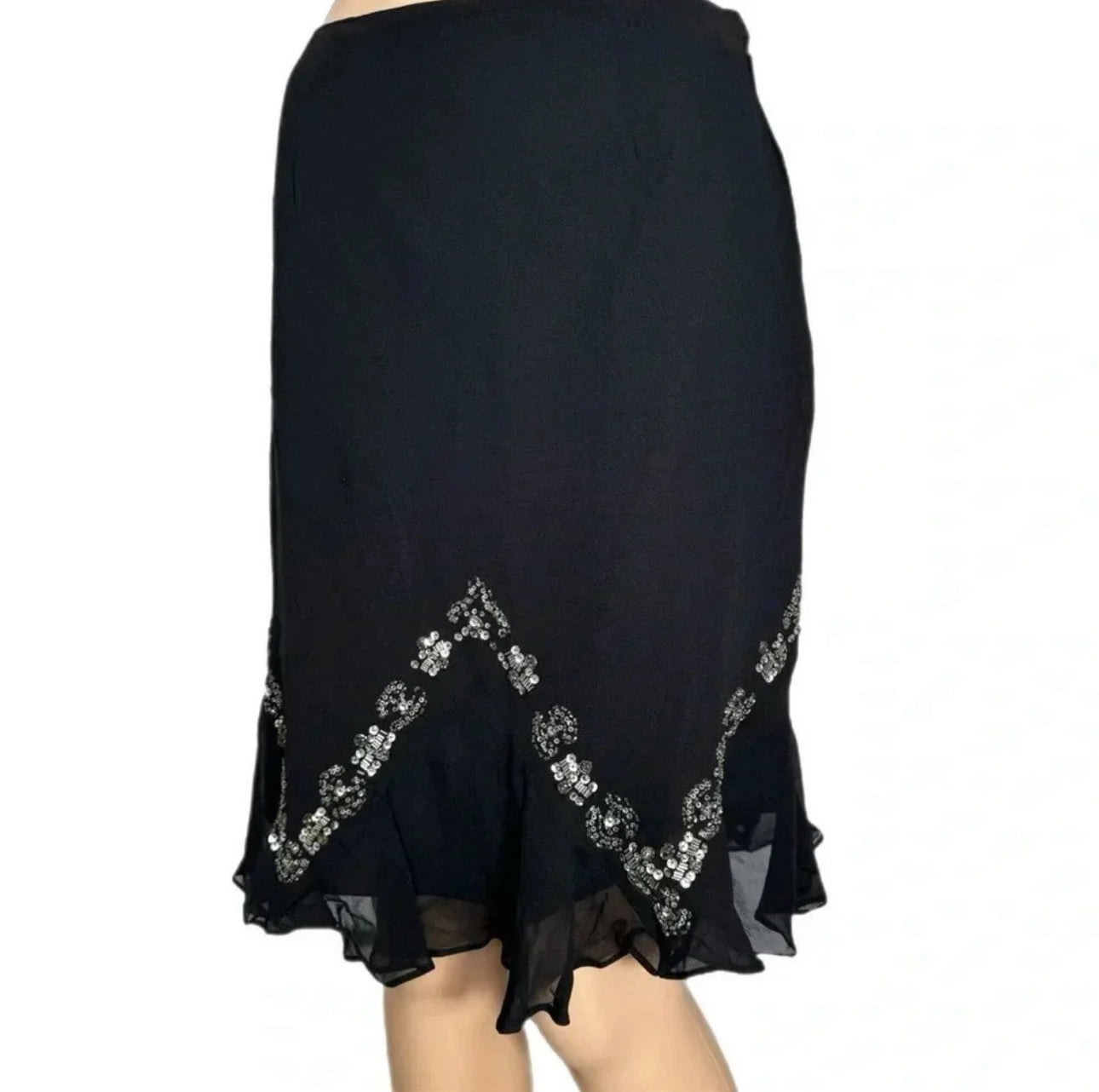 NWT BIANCA NYGARD 100% Silk Beaded Skirt Black Tulip Ruffle Hem Sz 4